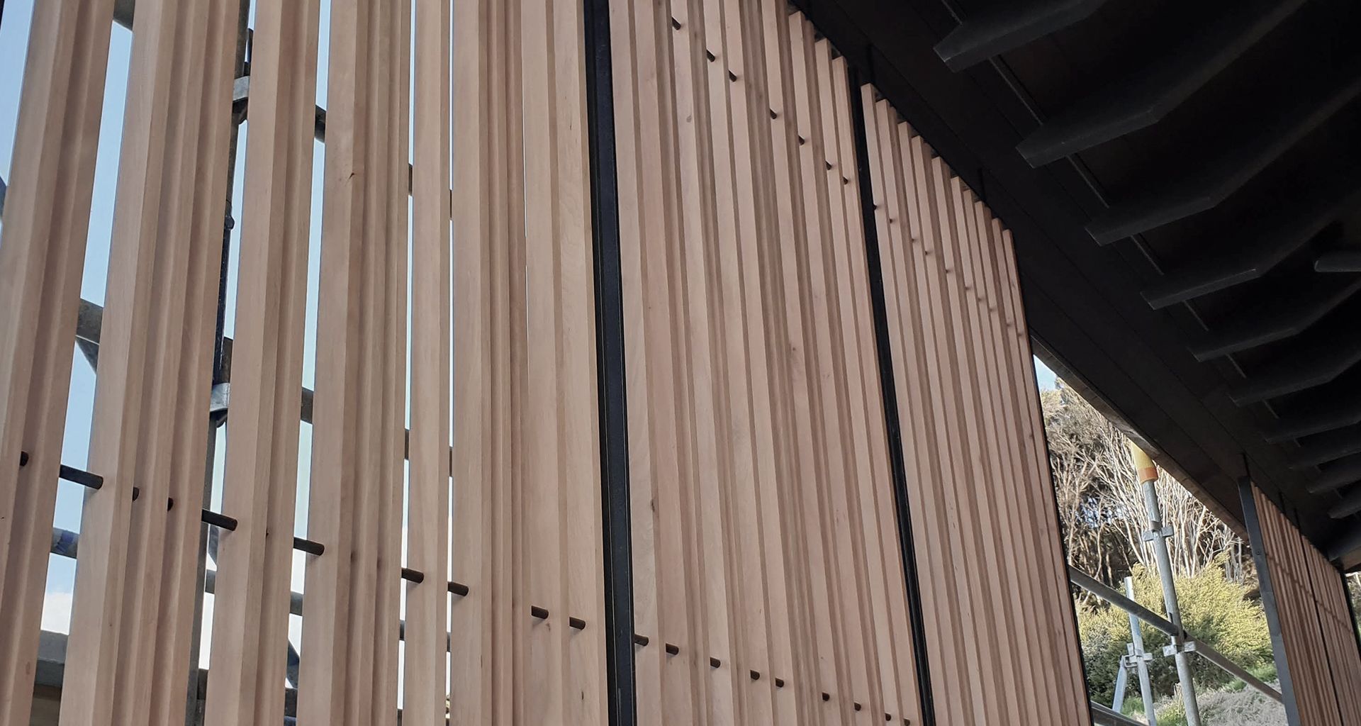 Decking with privacy wall banner