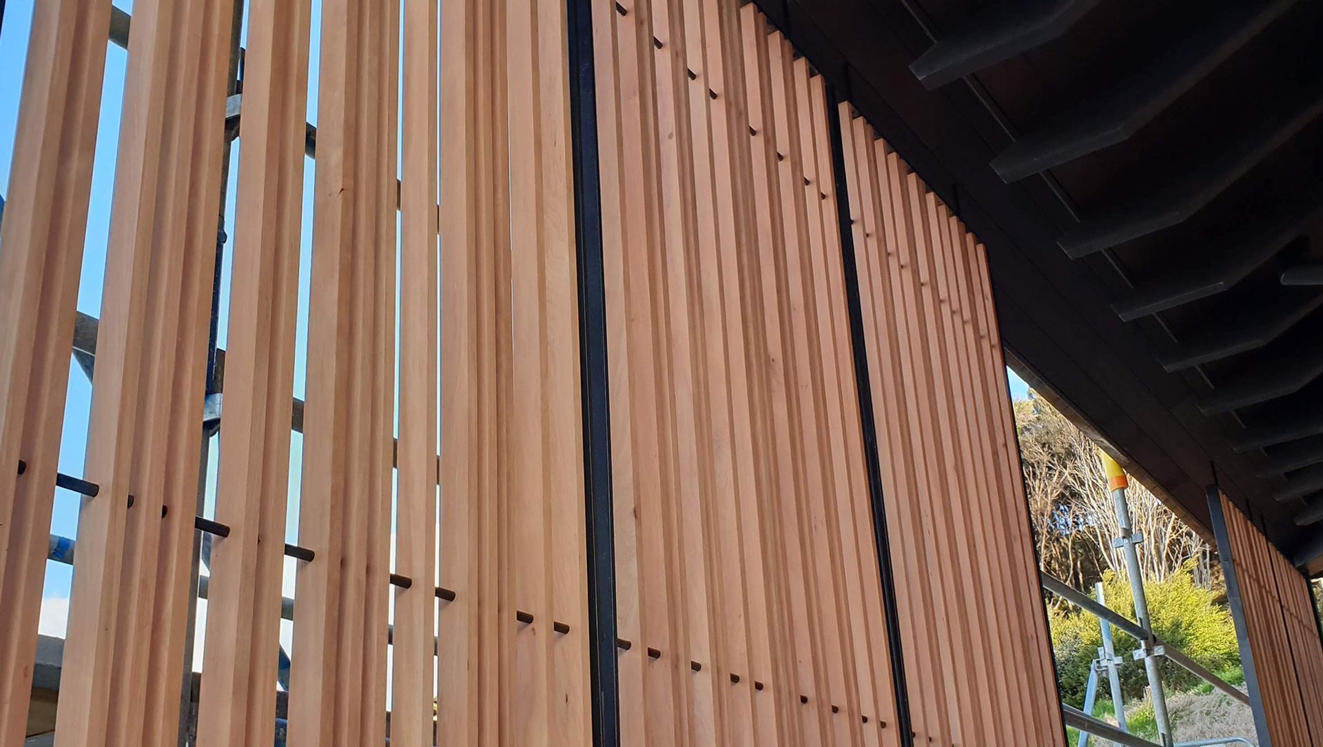 Decking with privacy wall banner