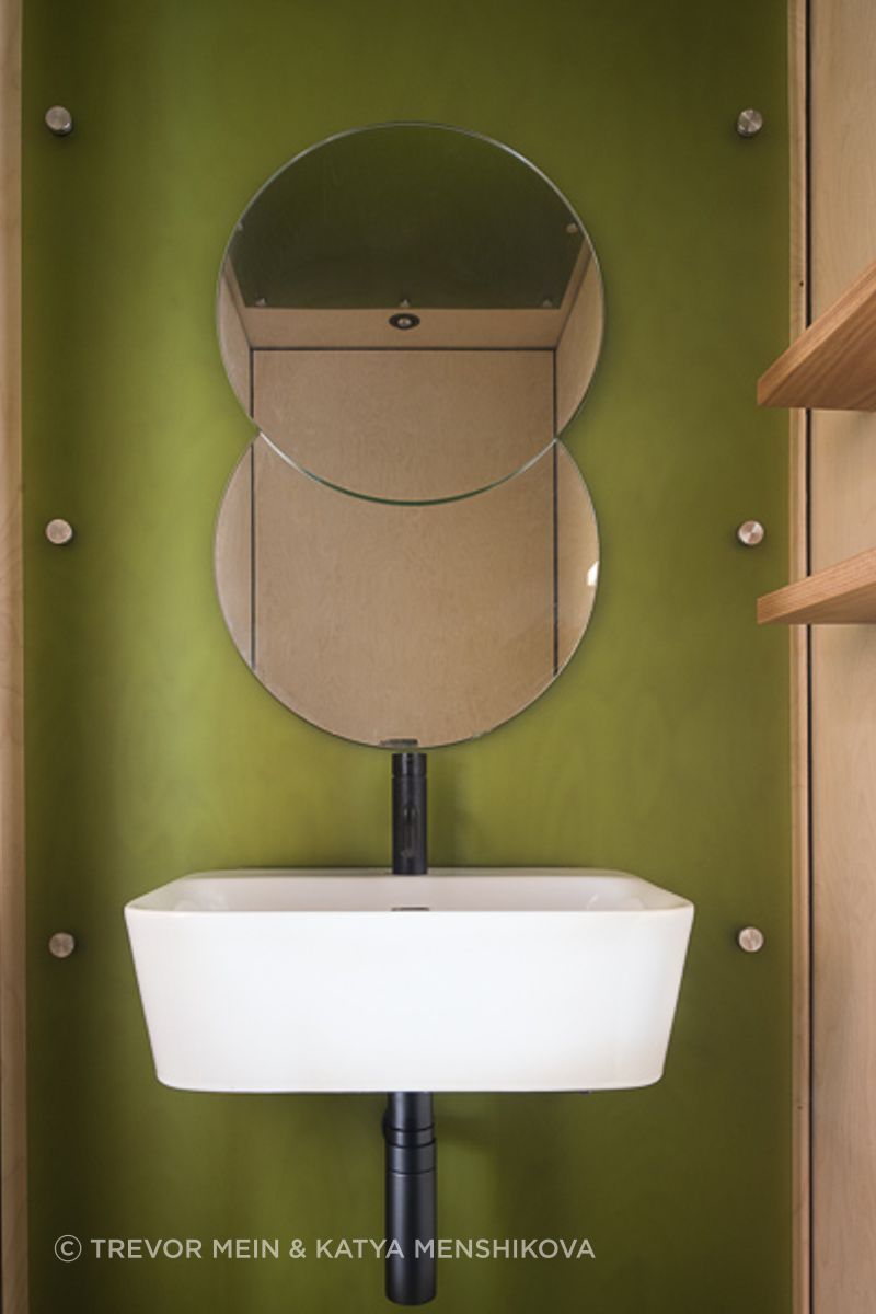 Green tint glass with small basin, Shoreham studio