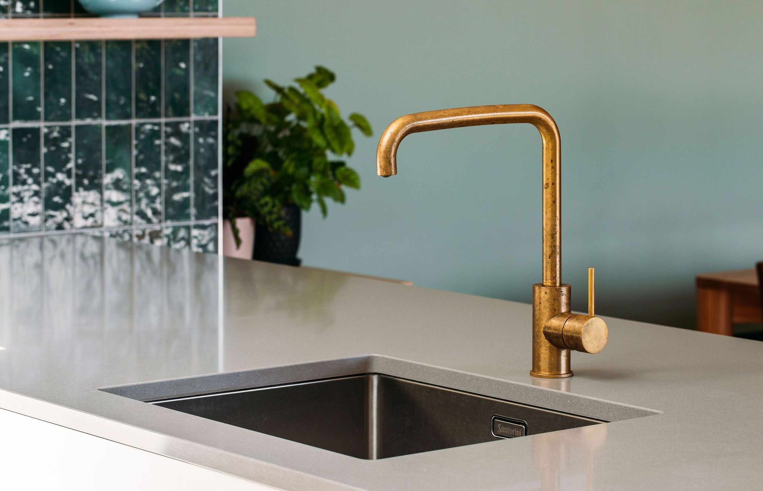 Gorgeous tarnished brass tapware and cabinetry handles - built for a lifetime.