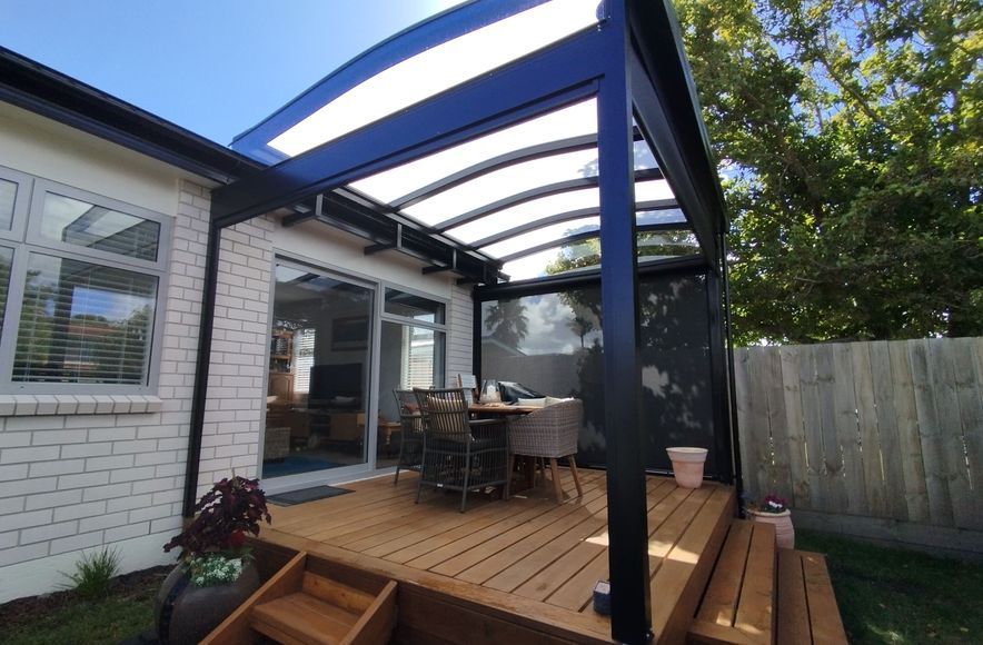 Gable Roof Canopy with Ziptrak® Outdoor Blinds in Orewa