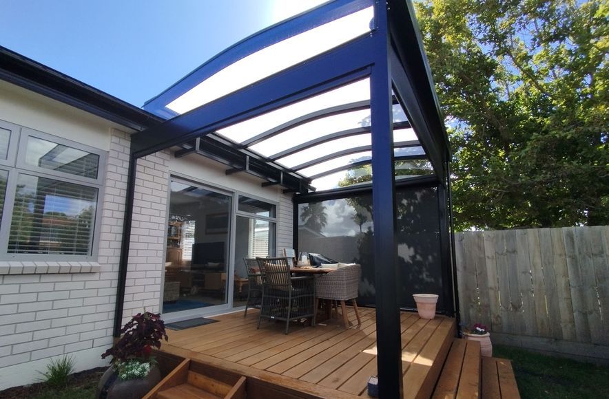 Gable Roof Canopy with Ziptrak® Outdoor Blinds in Orewa
