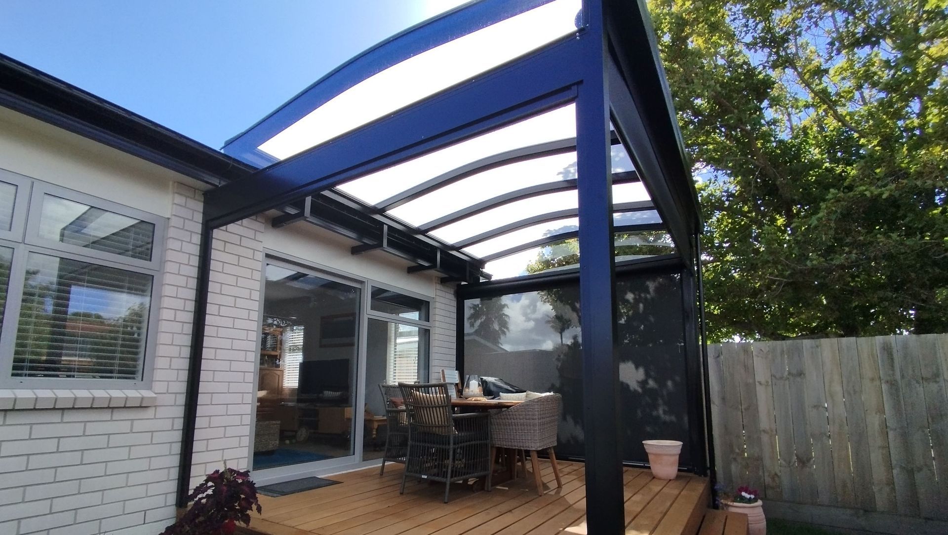 Gable Roof Canopy with Ziptrak® Outdoor Blinds in Orewa banner