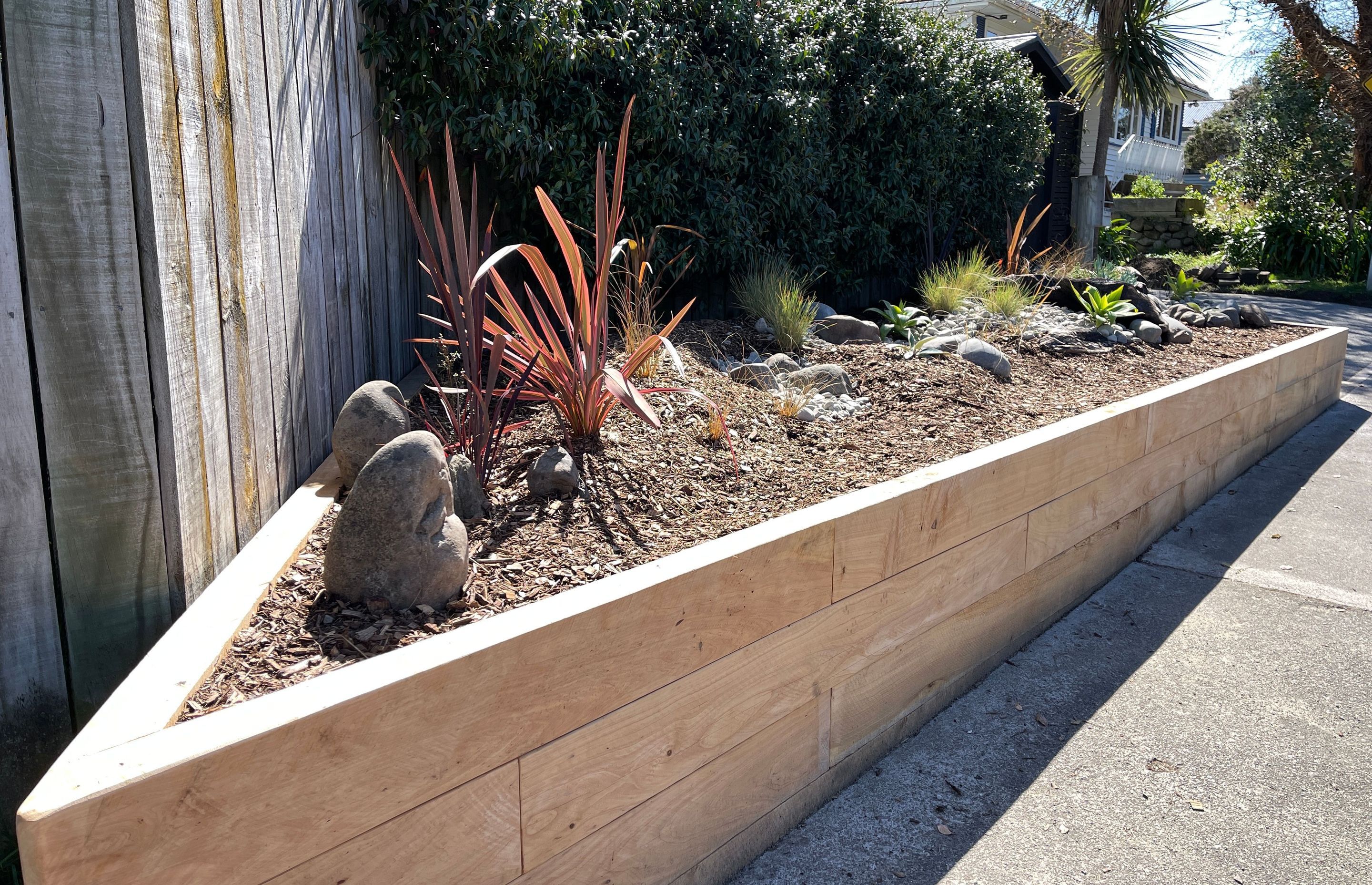Raumati Beach - Angled Macrocarpa Garden Bed