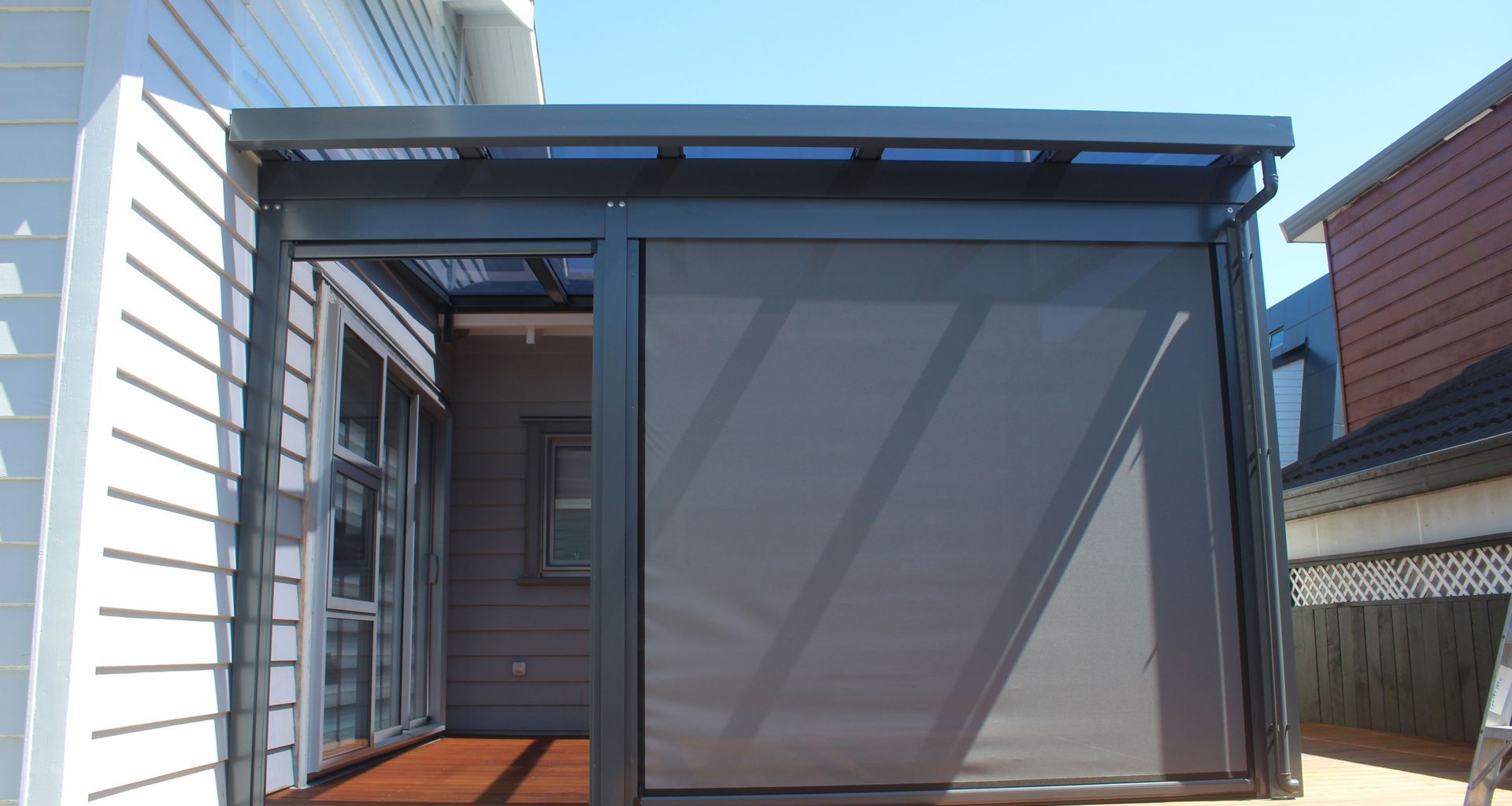 Flat Rectangle Canopy with ZIPTRAK® Outdoor Blinds in Epsom banner