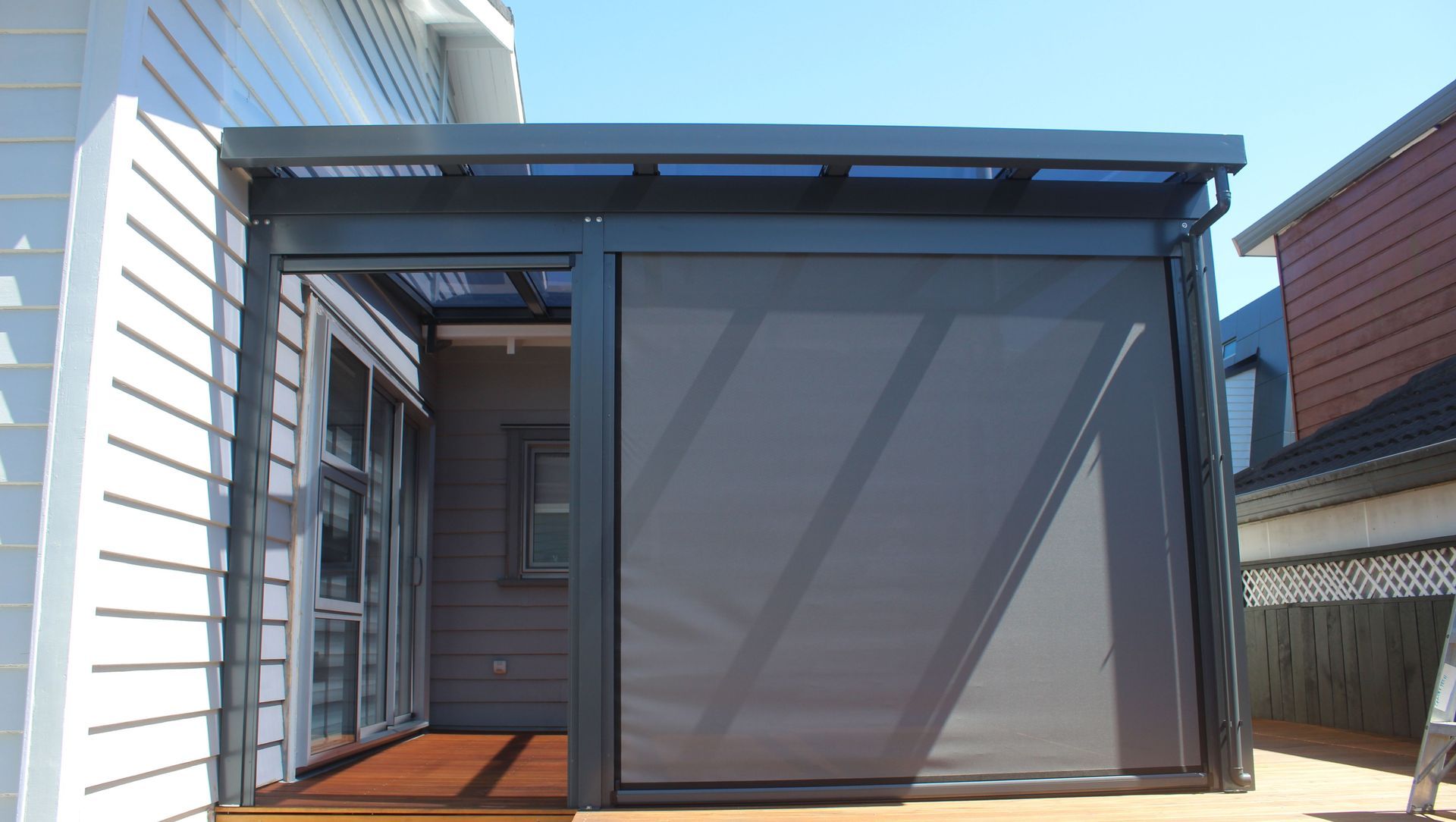 Flat Rectangle Canopy with ZIPTRAK® Outdoor Blinds in Epsom banner