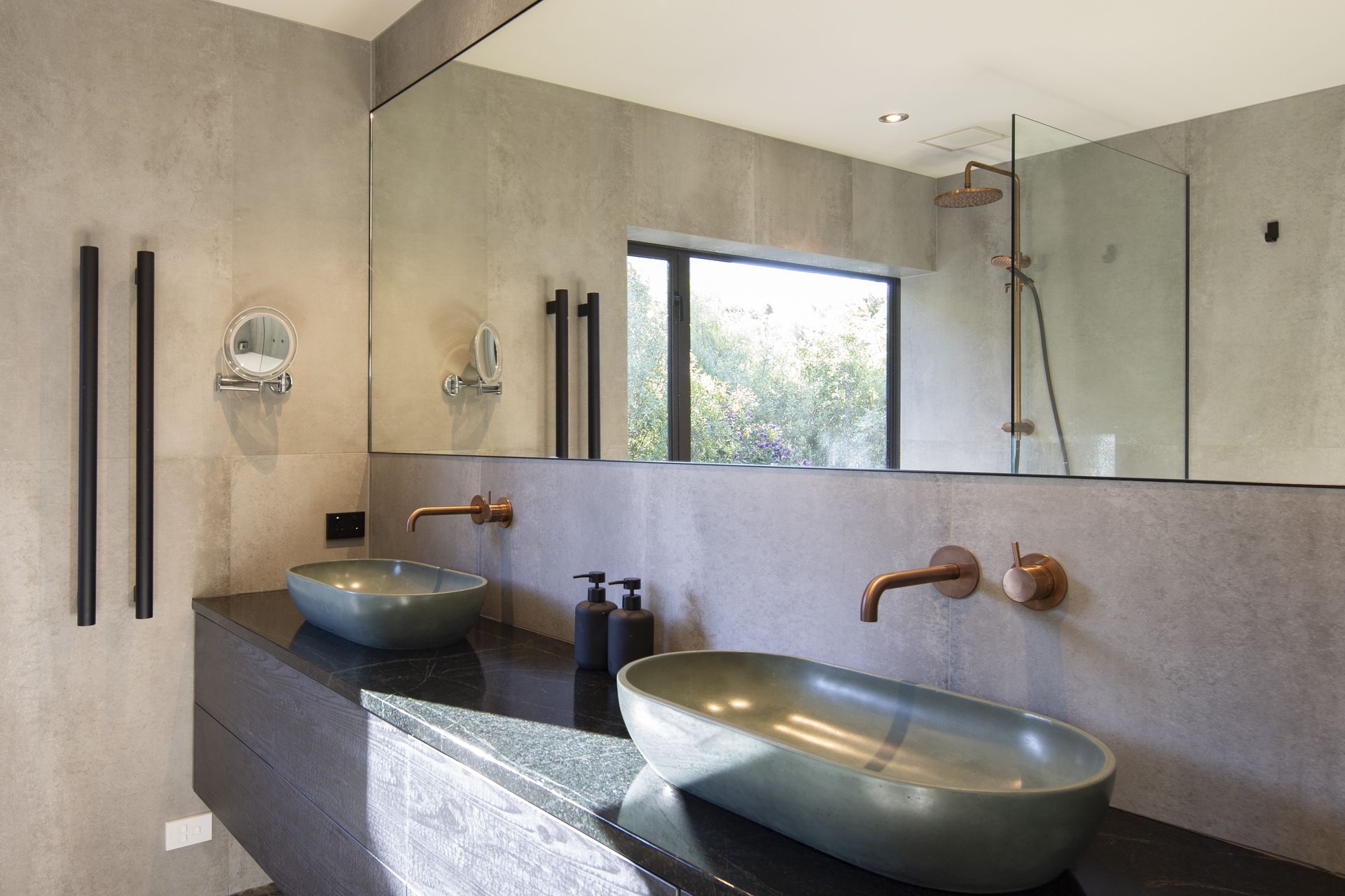 Plumbline Arc Sinks, Buddy Hardware, Soapstone Vanity Top