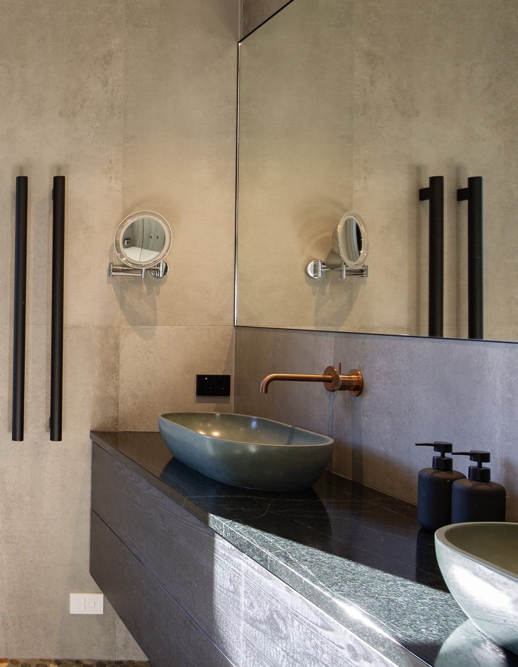 Plumbline Arc Sinks, Buddy Hardware, Soapstone Vanity Top