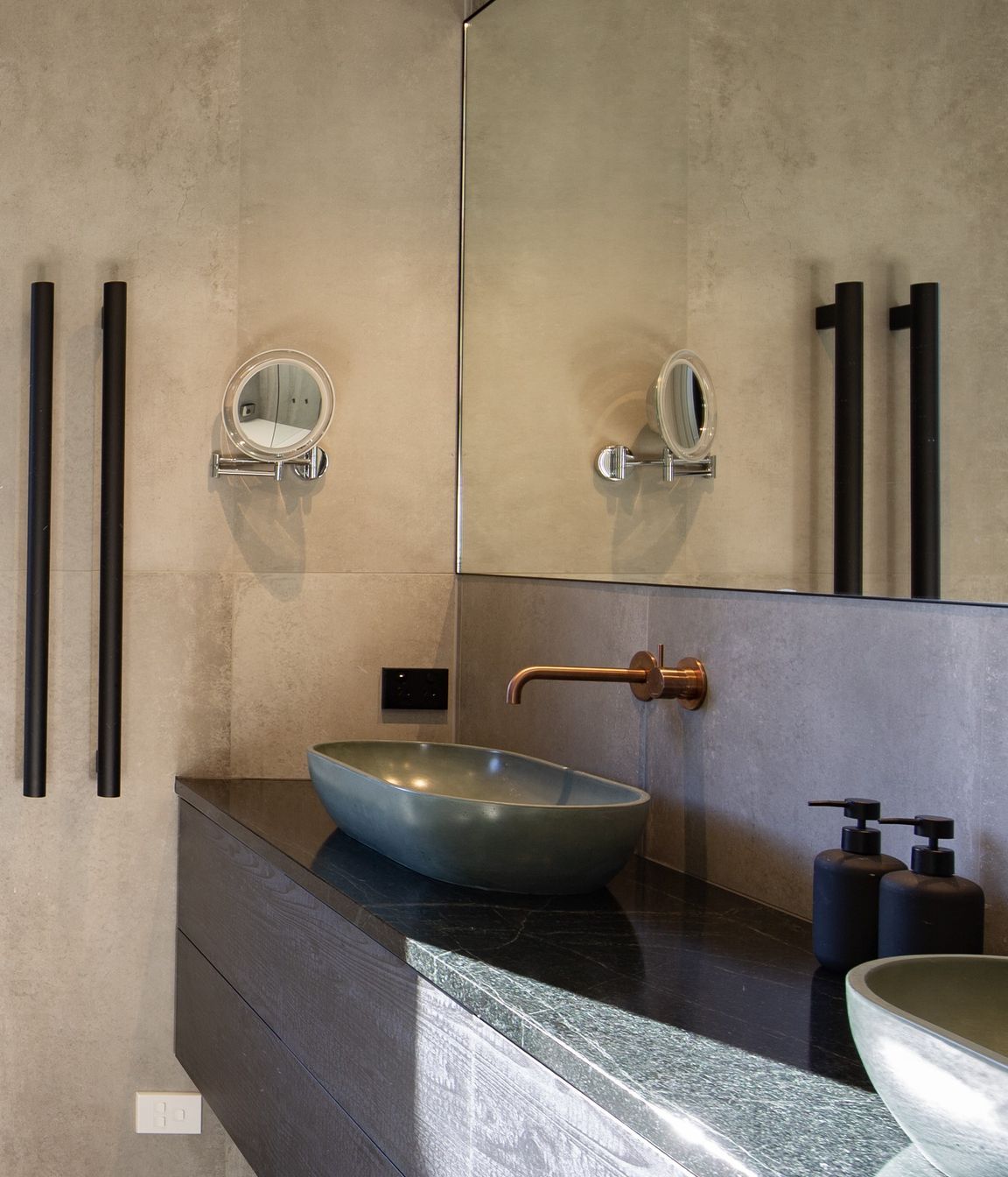Plumbline Arc Sinks, Buddy Hardware, Soapstone Vanity Top
