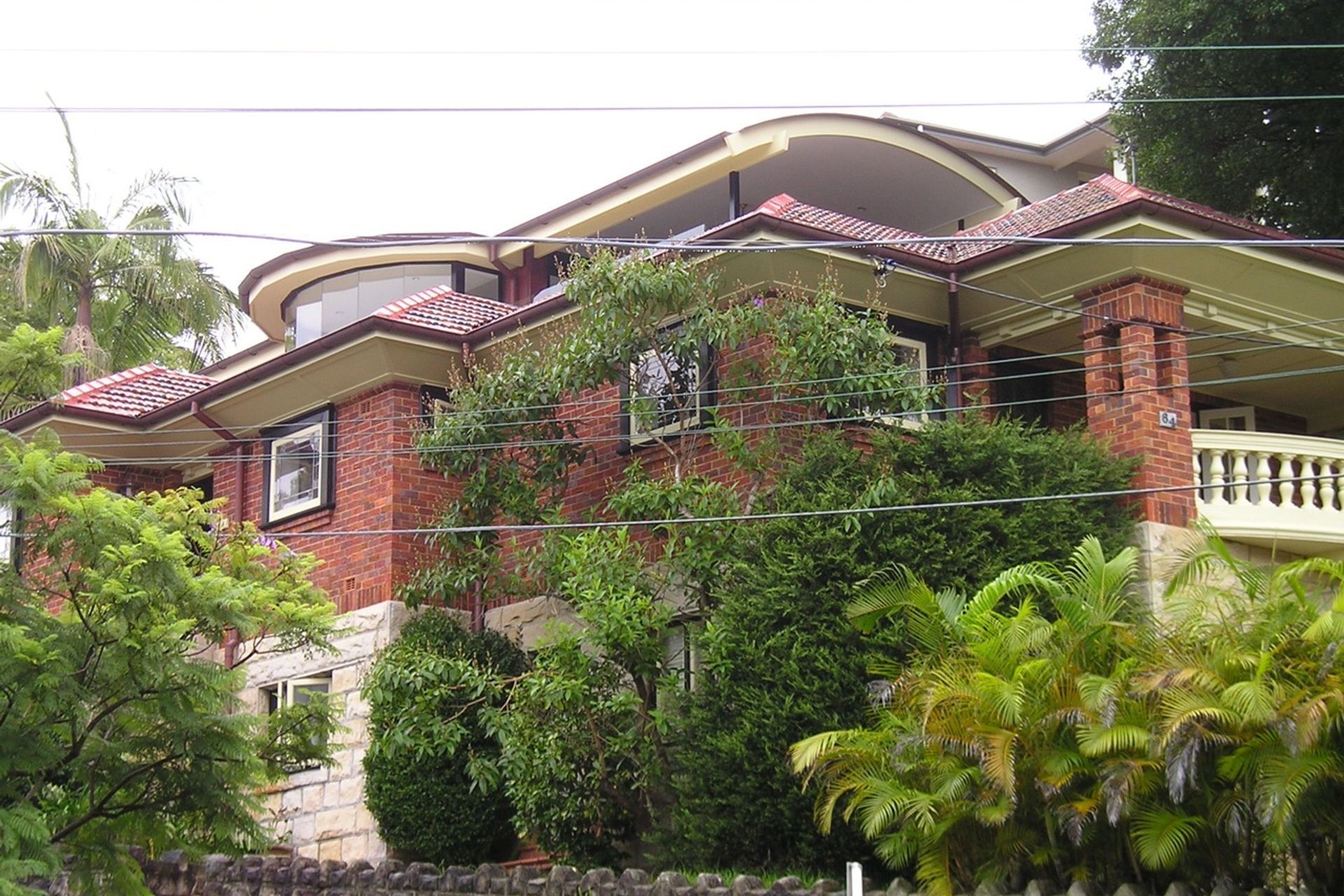 View from below and in front of house