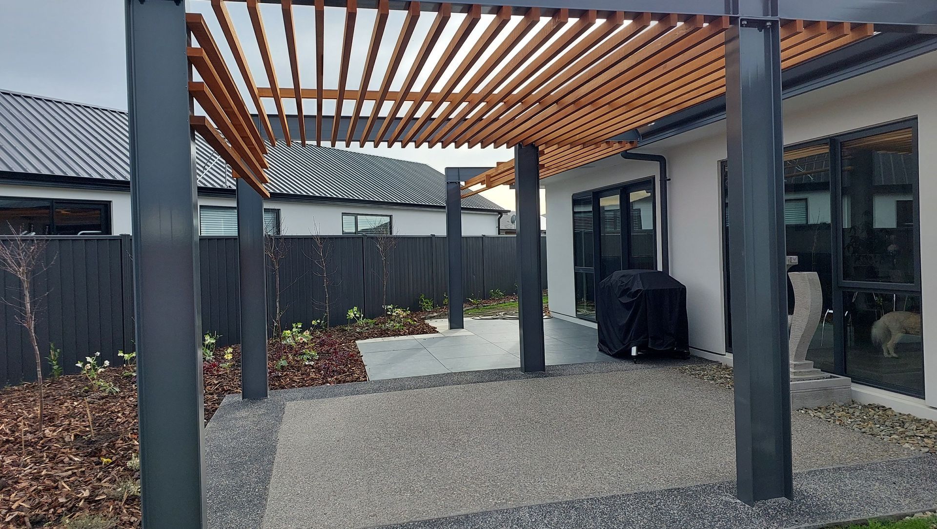 Pergola in urban setting balances light and shade banner