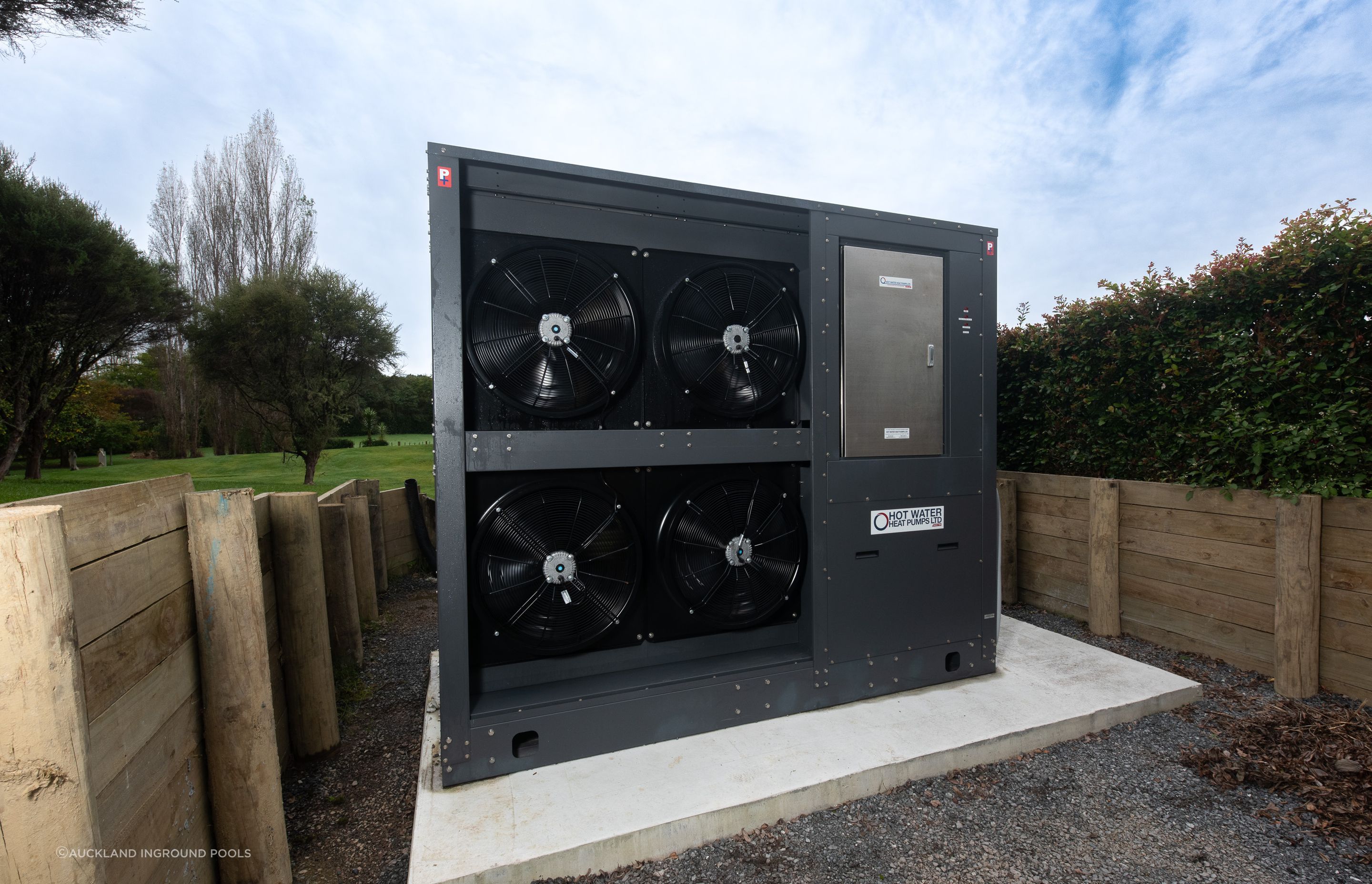 Hot Water Heat Pumps custom built this 140kw Heat Pump to easily heat the large volume of water year round