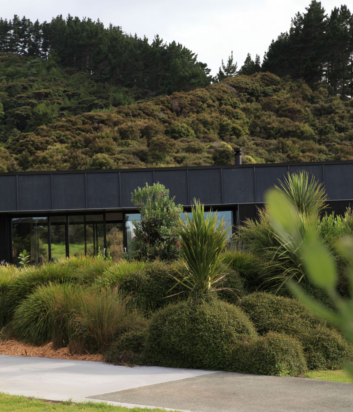 Claire’s Mangawhai home was designed by Gerrad Hall and the exterior is stained in Resene Woodsman Pitch Black. The dark colour allows the home to blend into the deep green landscape, without distracting the eye. Claire used a Resene CoolColour variant, which allows the dark colour to stay cooler even in summer.