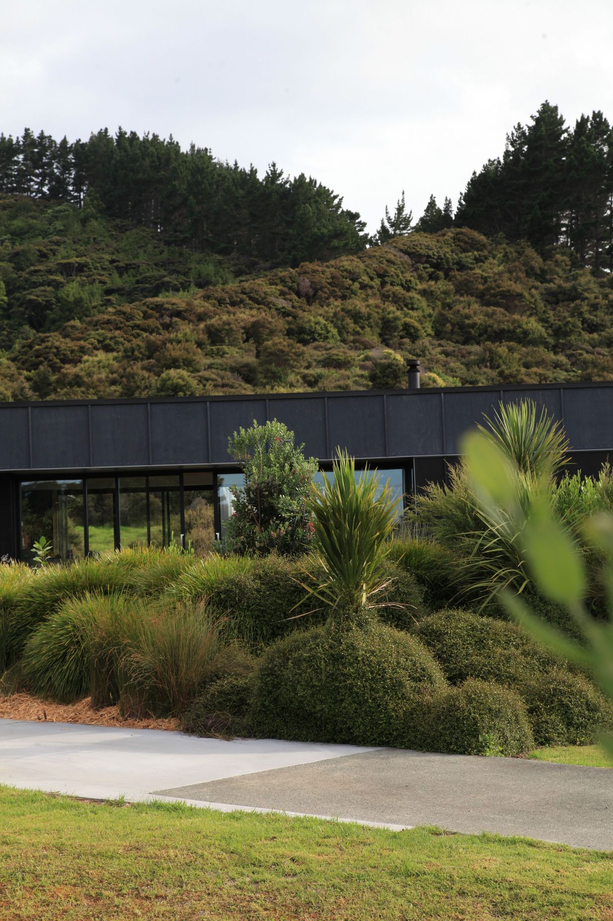Claire’s Mangawhai home was designed by Gerrad Hall and the exterior is stained in Resene Woodsman Pitch Black. The dark colour allows the home to blend into the deep green landscape, without distracting the eye. Claire used a Resene CoolColour variant, which allows the dark colour to stay cooler even in summer.