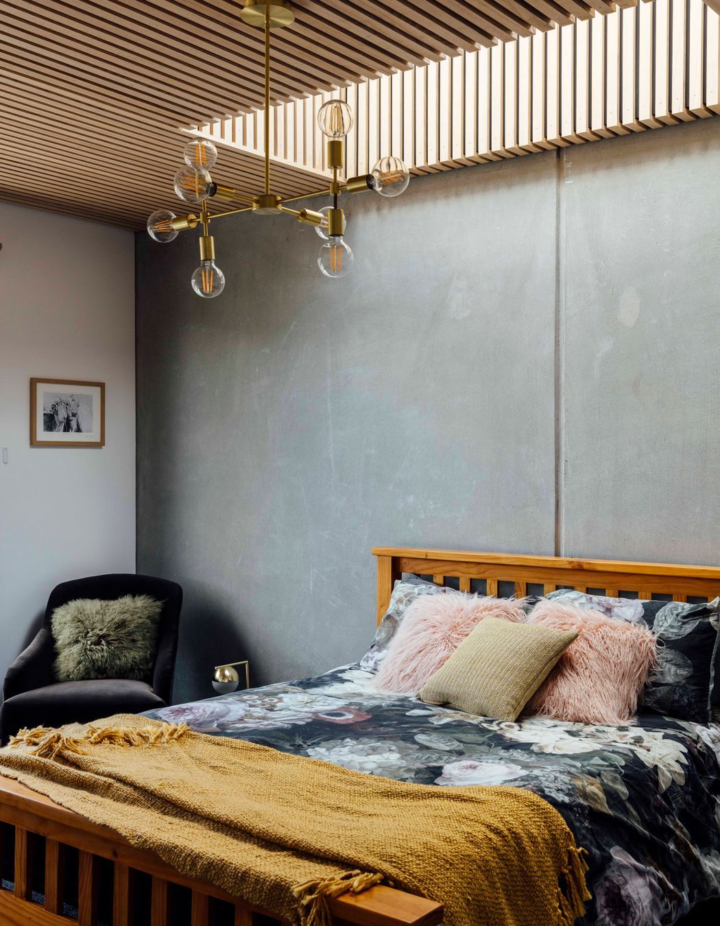 In contrast, the concrete wall in the guest bedroom is smooth but still perfectly imperfect.