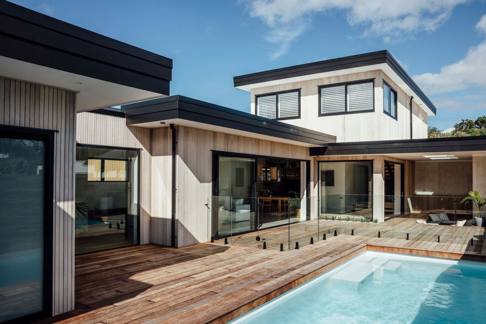 From the rear, the geometric precision of the home is brought to the fore.