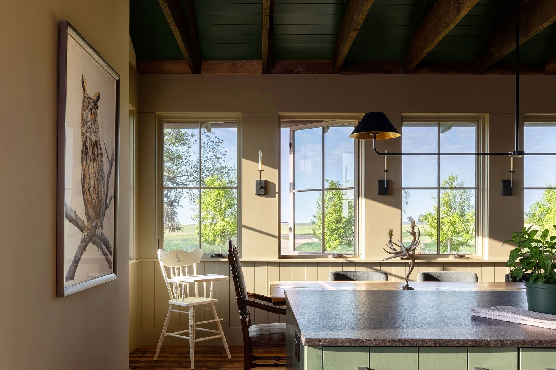 7HomeontheRangeCuppettKilpatrickArchitectureandInteriorDesignexposed-beams-green-ceiling-wood-floor.jpg