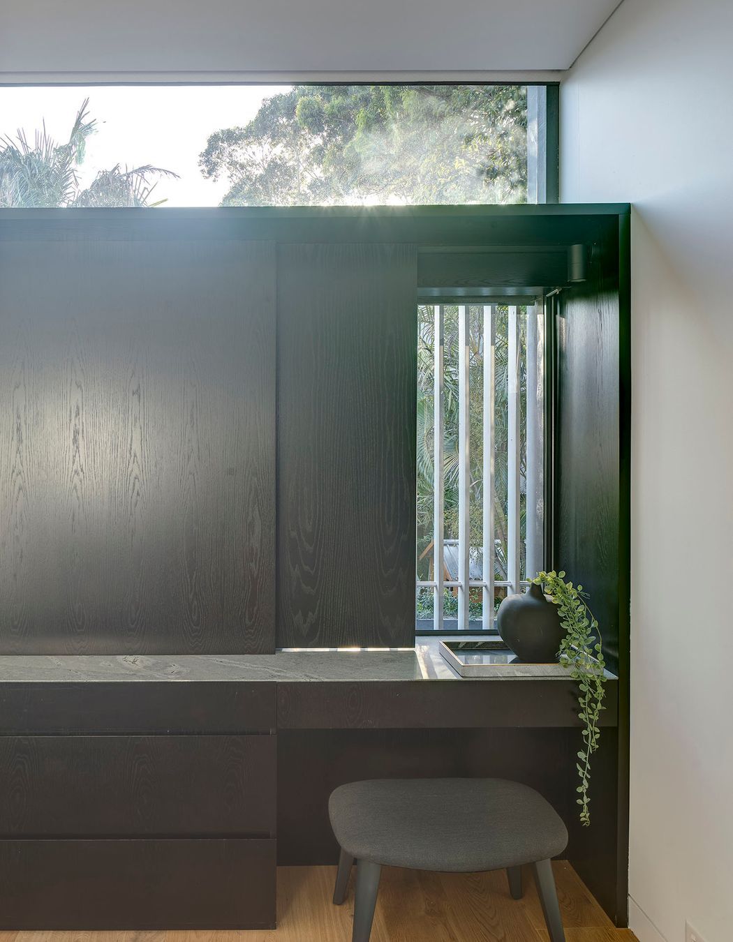 Layering is utilised to provide privacy and a sense of control of interior conditions.