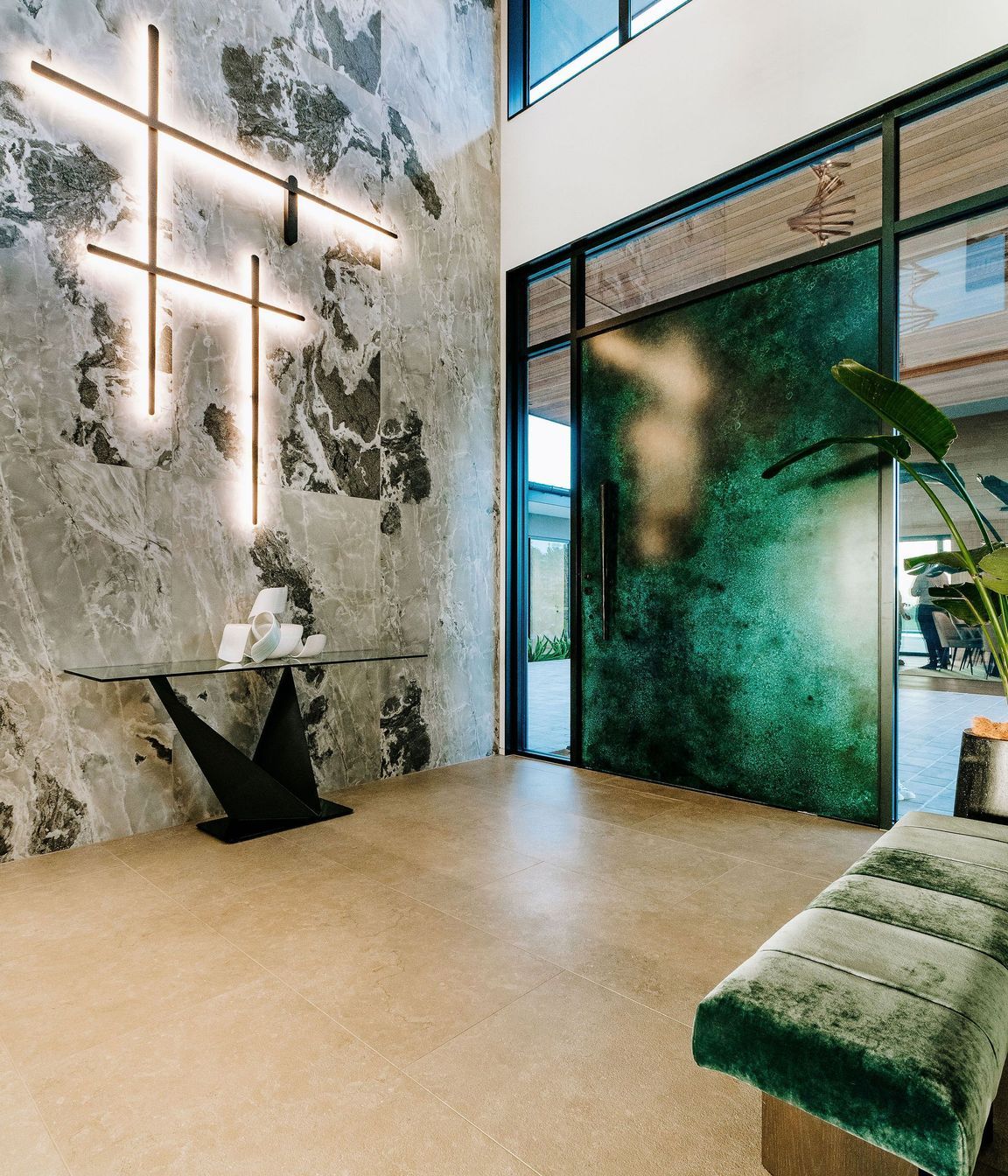 entry-tiled-feature-wall-seat-table-steel-pivot-door-green-whites-lighting-feature-arcline.jpg