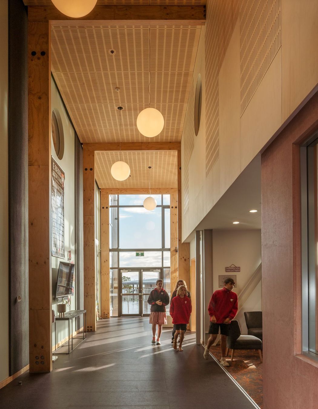 Sustainable materials such as Terra Lana wool insulation, Interface CarboNZero certified and NZ recyclable carpet tiles, phthalate-free Sphera vinyl and Autex products that carry the Declare label,  were used where possible.