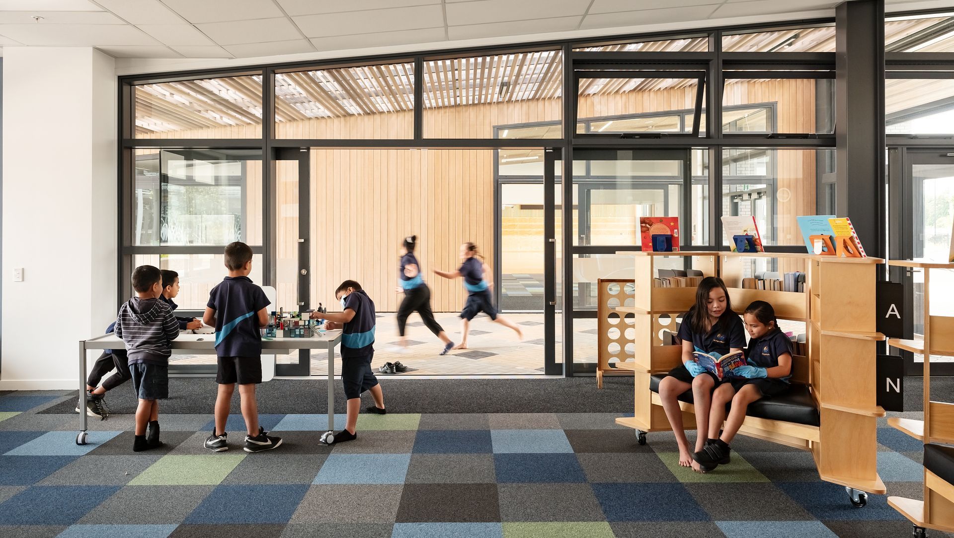 Mangapikopiko Primary School, by JASMAX, using 100% recycled nylon carpet tiles - Millennium Nxtgen by modulyss, from Heritage Carpets in NZ