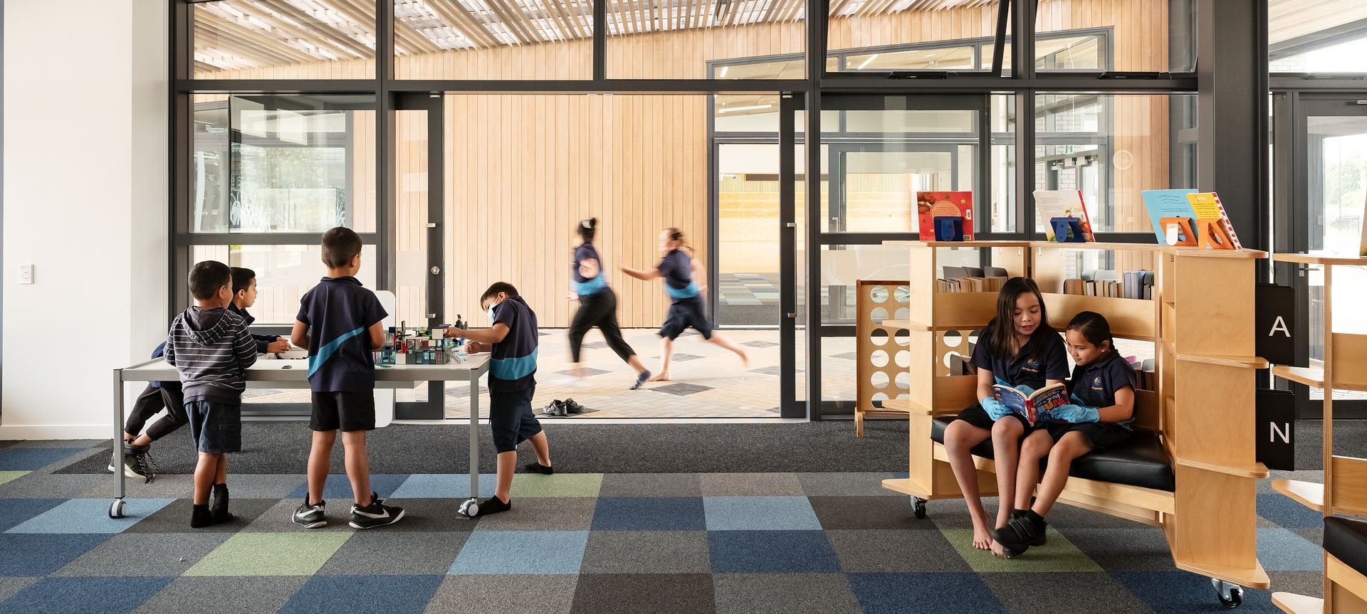 Mangapikopiko Primary School, by JASMAX, using 100% recycled nylon carpet tiles - Millennium Nxtgen by modulyss, from Heritage Carpets in NZ