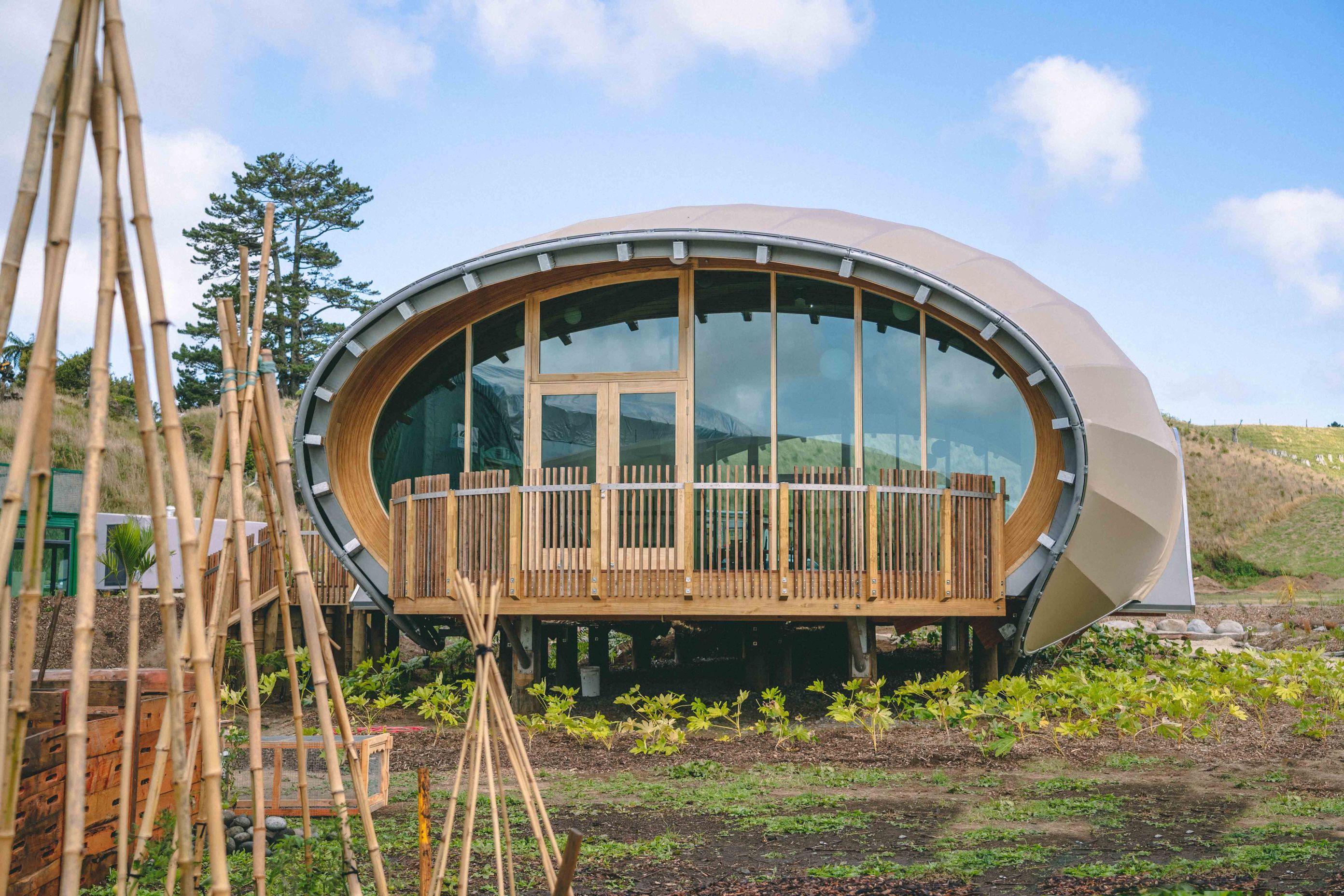 Green School is located on farmland between Mount Taranaki and the Tasman Sea.