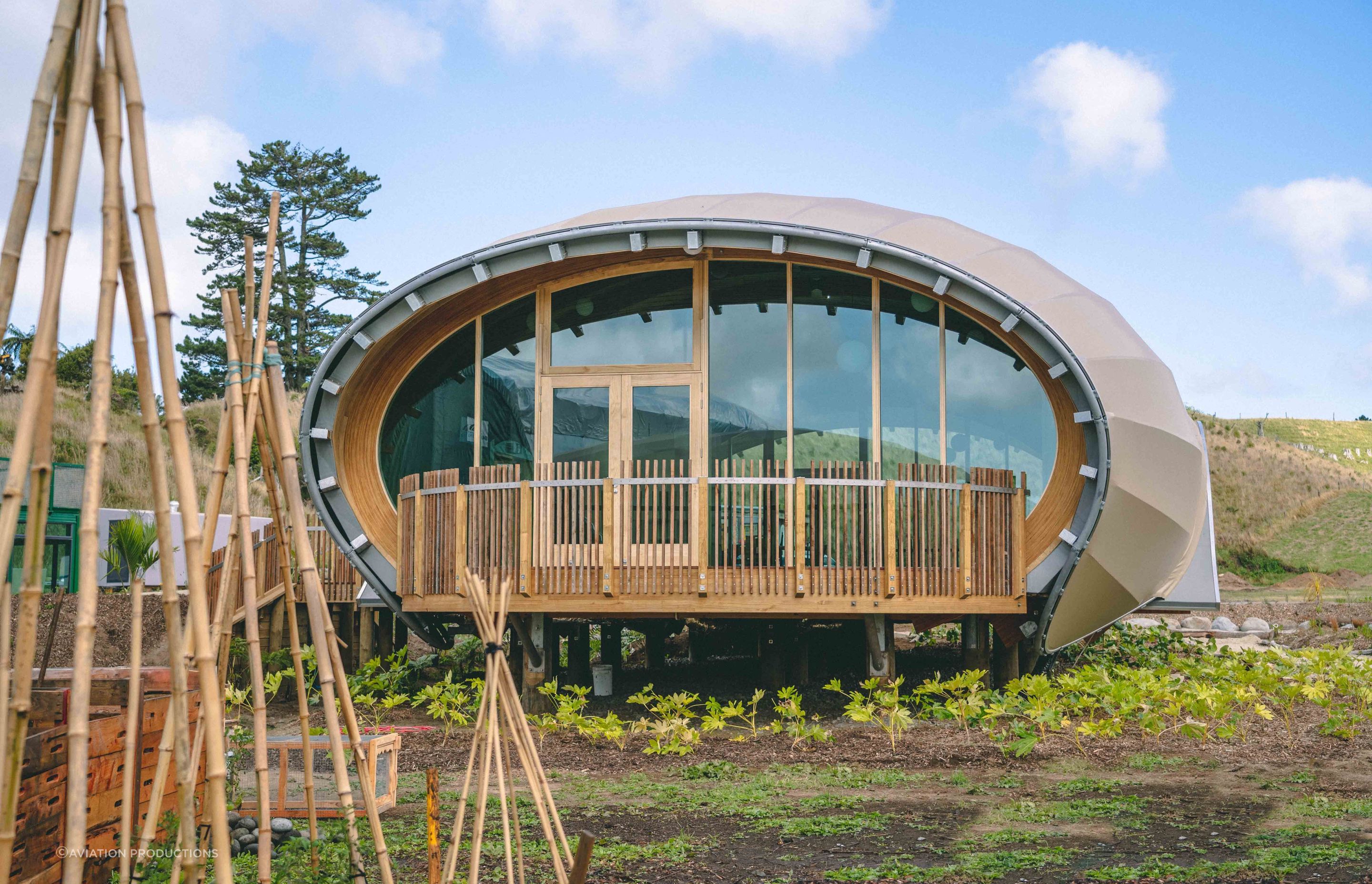 Green School is located on farmland between Mount Taranaki and the Tasman Sea.