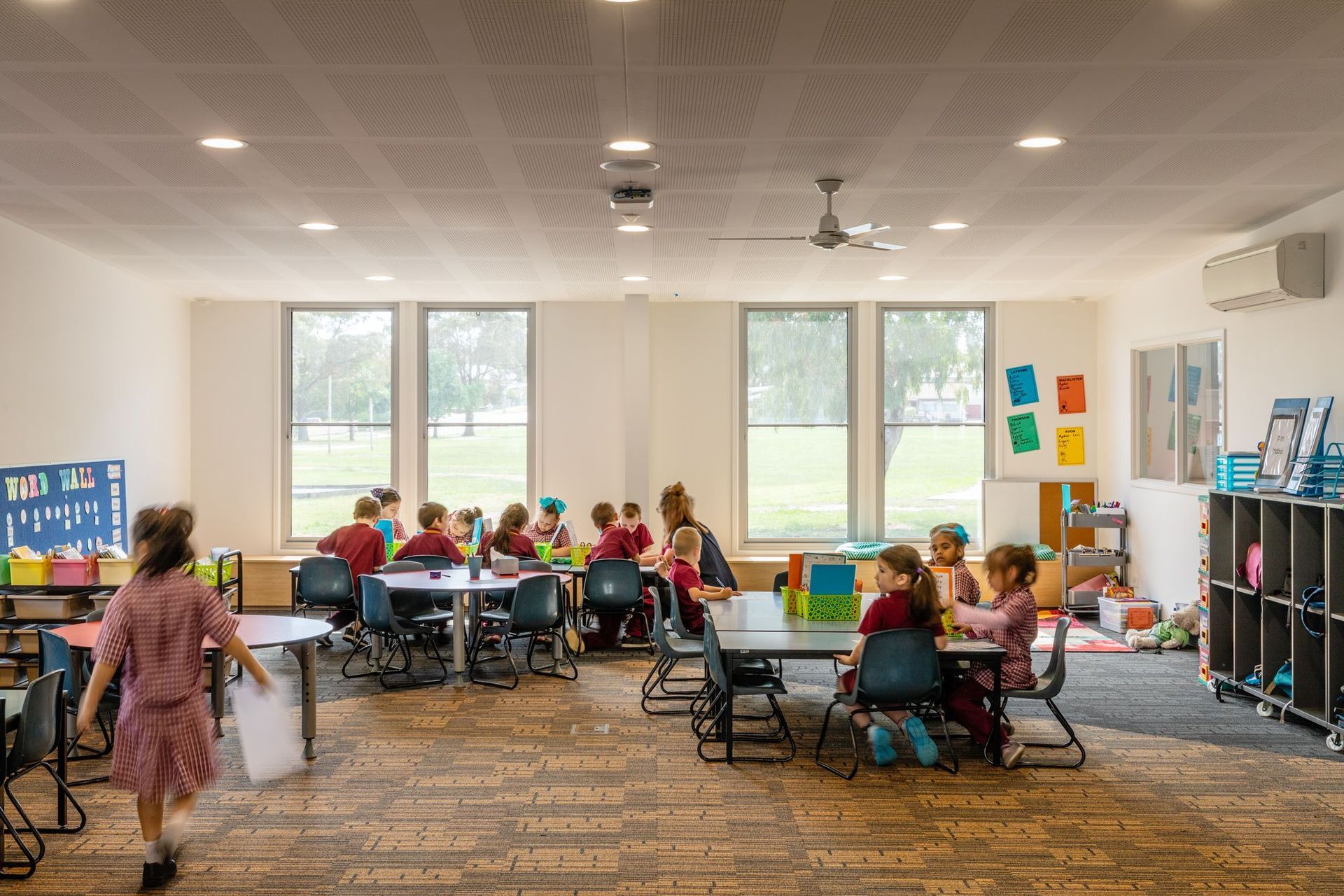 Students in the renovated classrooms.