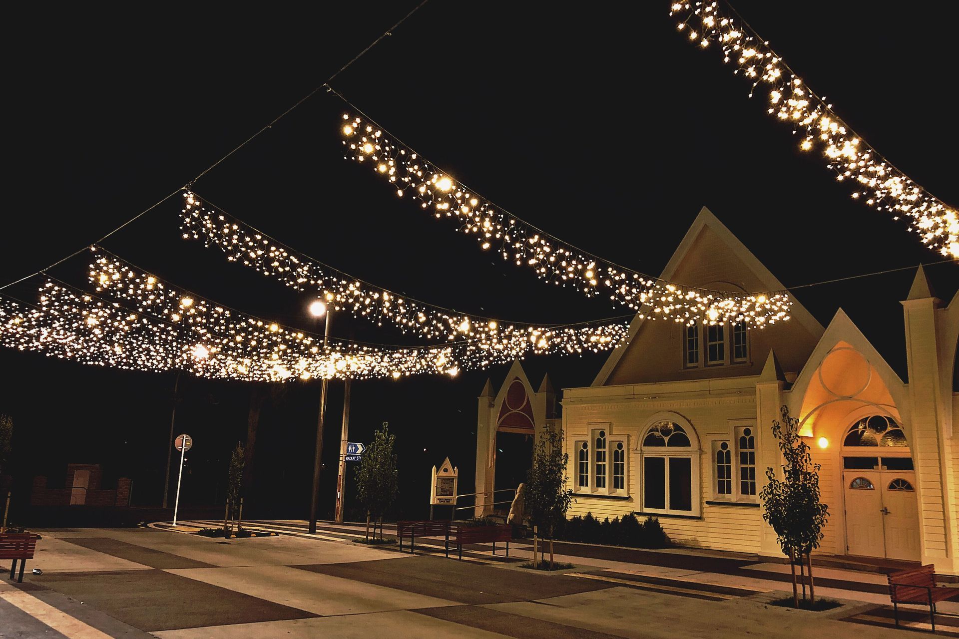 Paeroa streetscape wire catenary lighting