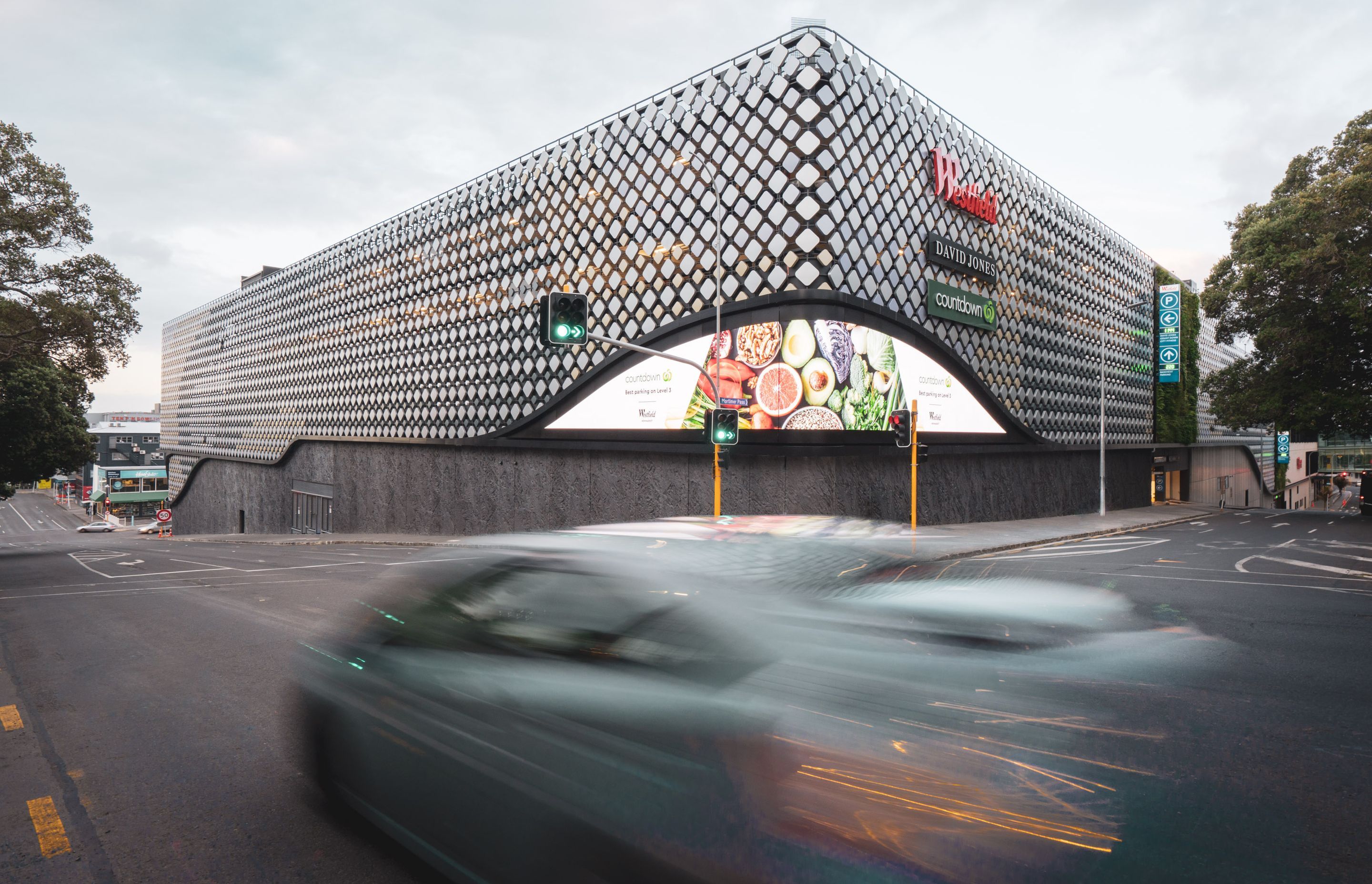 A plinth of 'black basalt' was created as part of the $790m redevelopment of Westfield Newmarket in Auckland.