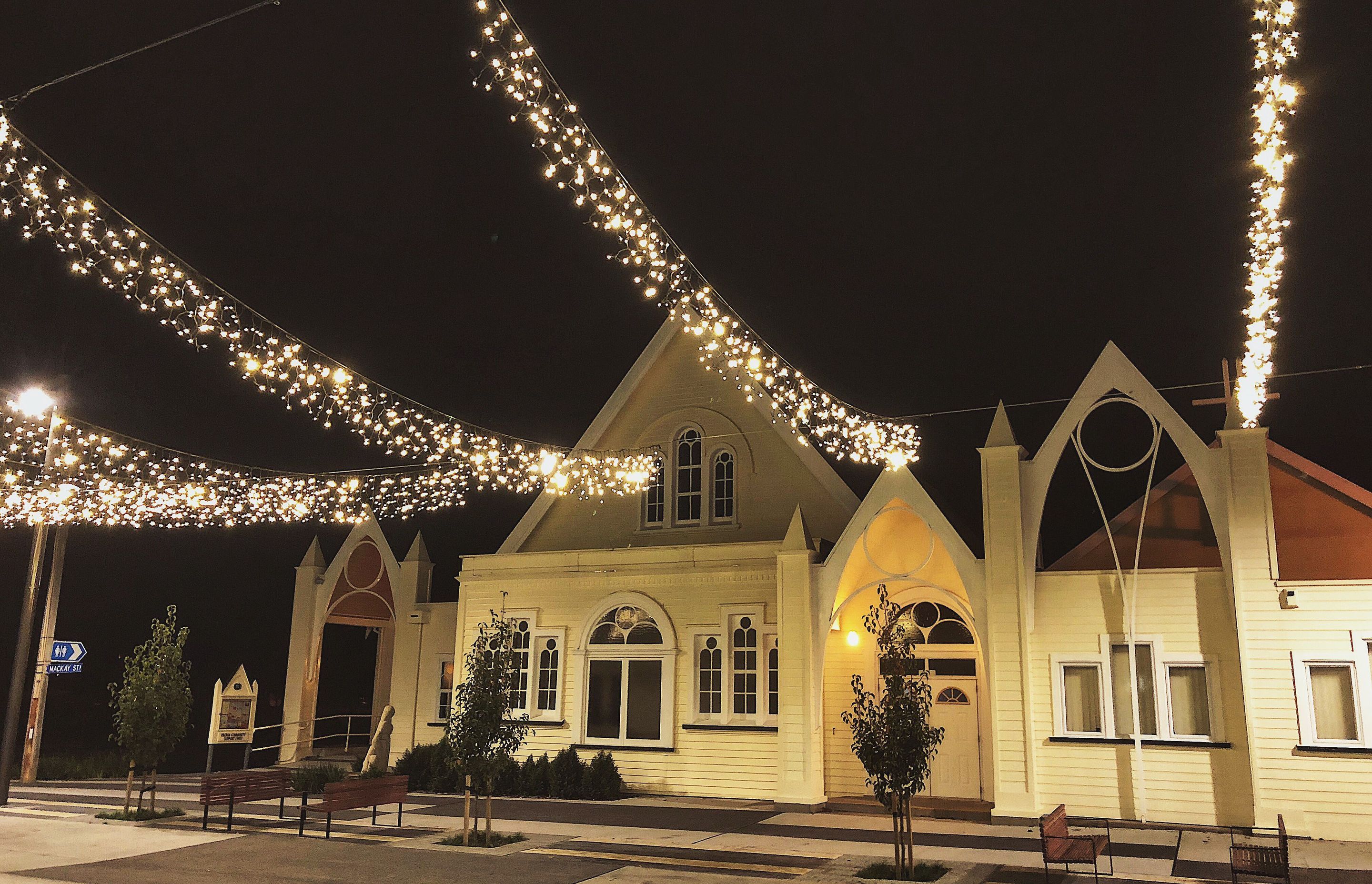 Paeroa streetscape wire catenary lighting