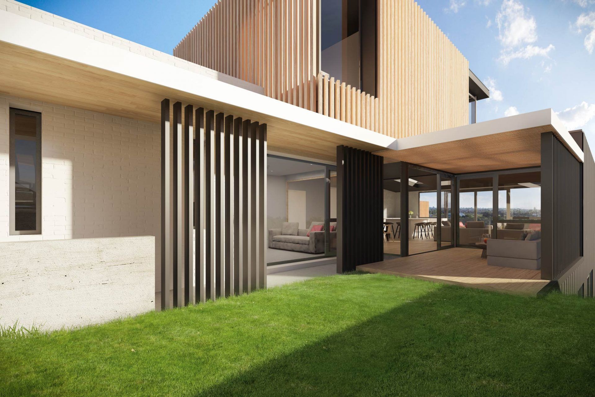 The concept is a collection of volumes which interlock with each other and cascade down the steep site.