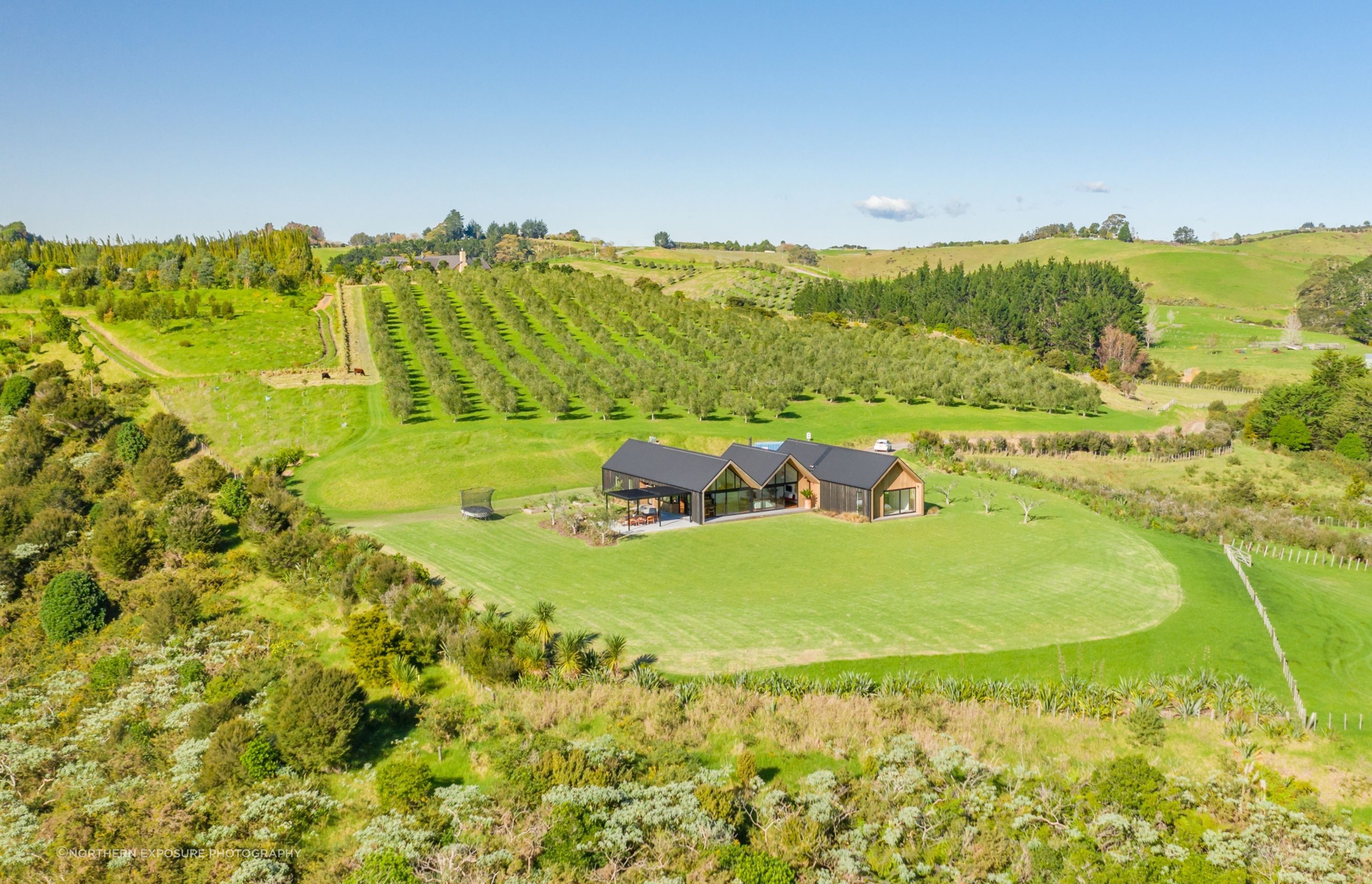 Located in Northland, this 12-acre block had been subdivided from an olive orchard. Access to the site is via an existing gravel track that skirts the olive tree-clad northern slopes leading to a gently-sloping, north-facing paddock that offers 270-degree