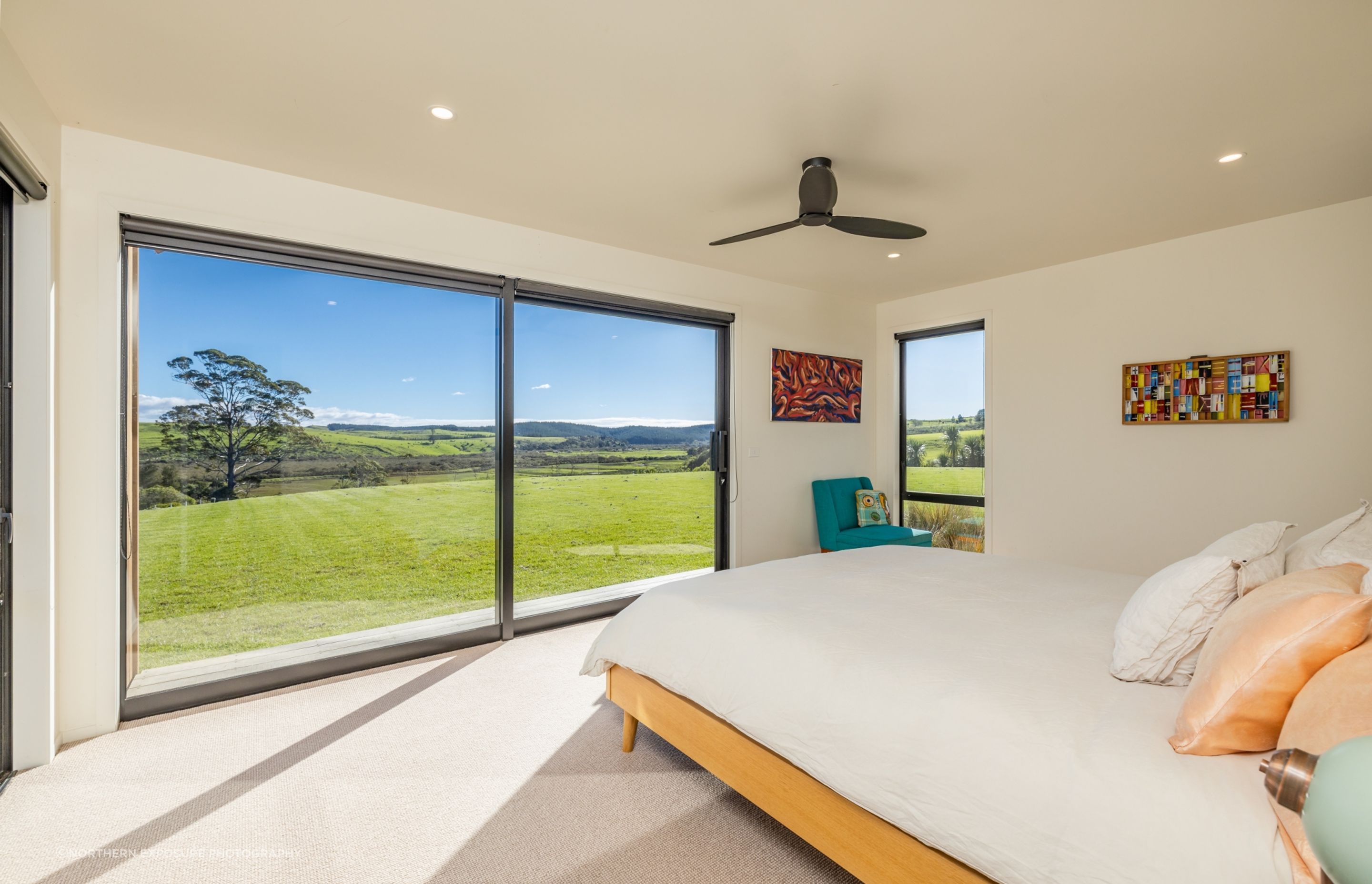 The ceiling level in the bedrooms has been lowered to create a sense of cosy intimacy in these private spaces.