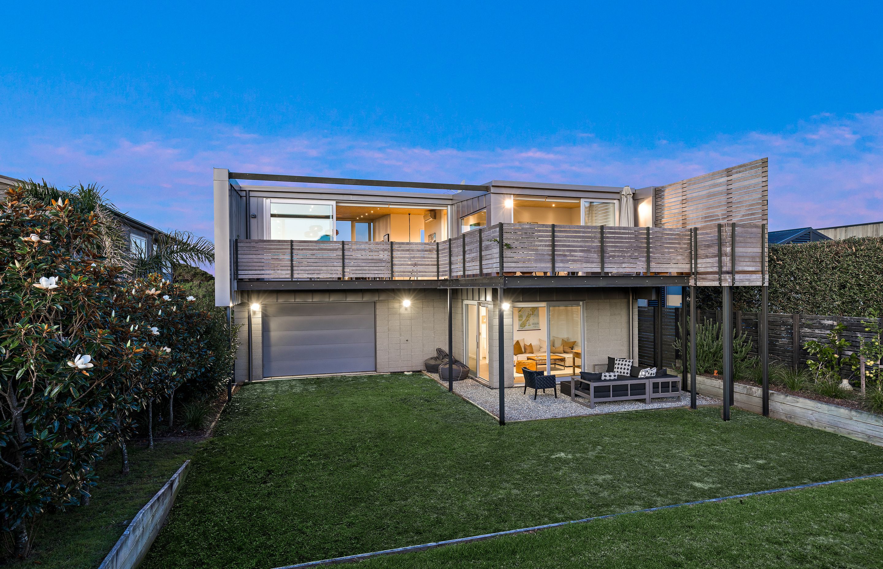 Whatever the weather, enjoy the elevated decks, retreat from the sun in the sheltered downstairs area, &amp; still room for the pool. Photo Credit:Amy Jenkins/Glasshouse Photography