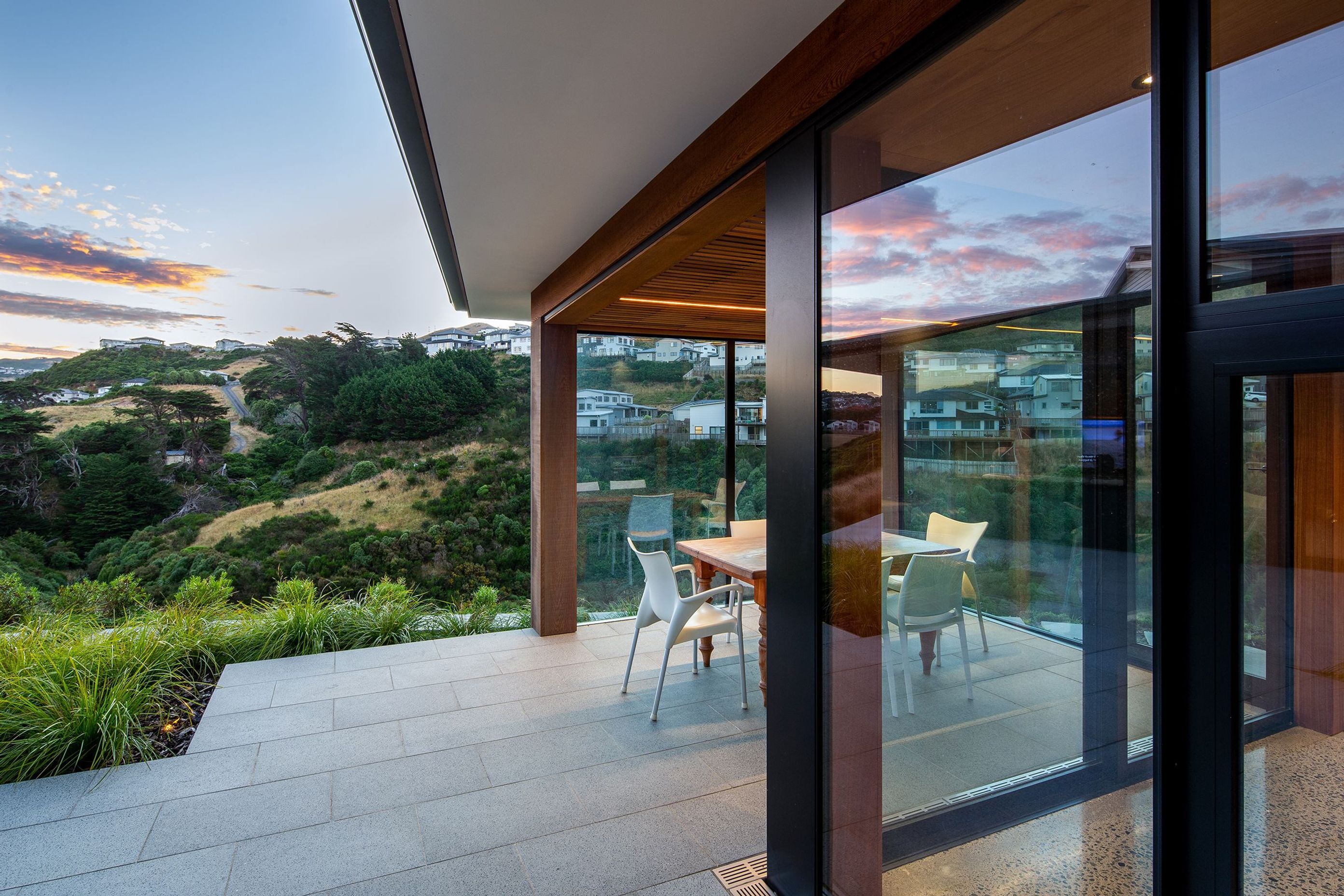 The plan incorporates a combination of morning and afternoon, indoor and outdoor living areas, allowing the occupants to follow the sun throughout the day.