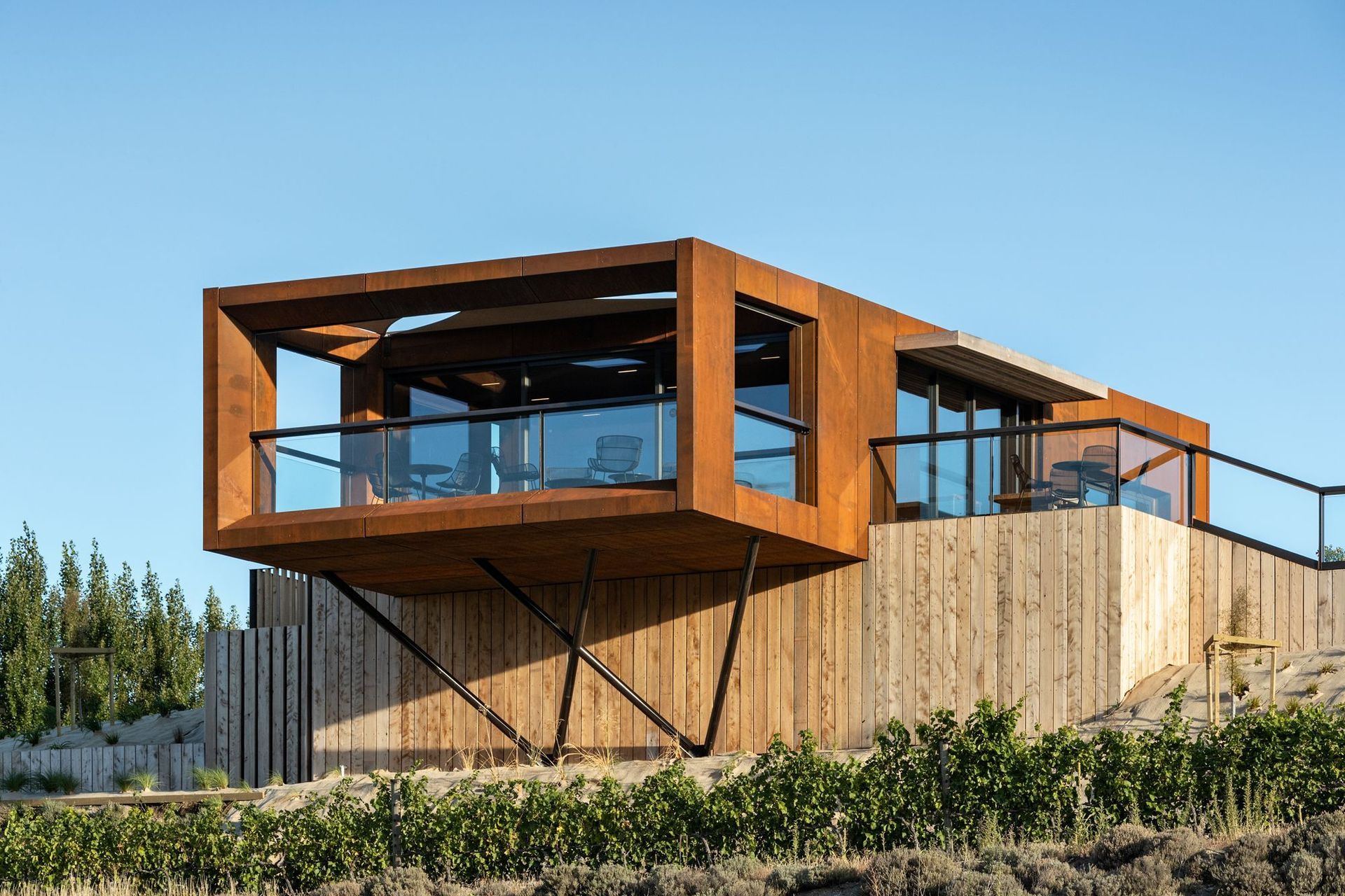 The eye-catching Te Kano Estate cellar door in Bannockburn by Hamish Muir and Matthew Barbour of Mason &amp; Wales Architects is a deceptively small and crafted design. “It's like a treasure box,” says Hamish.