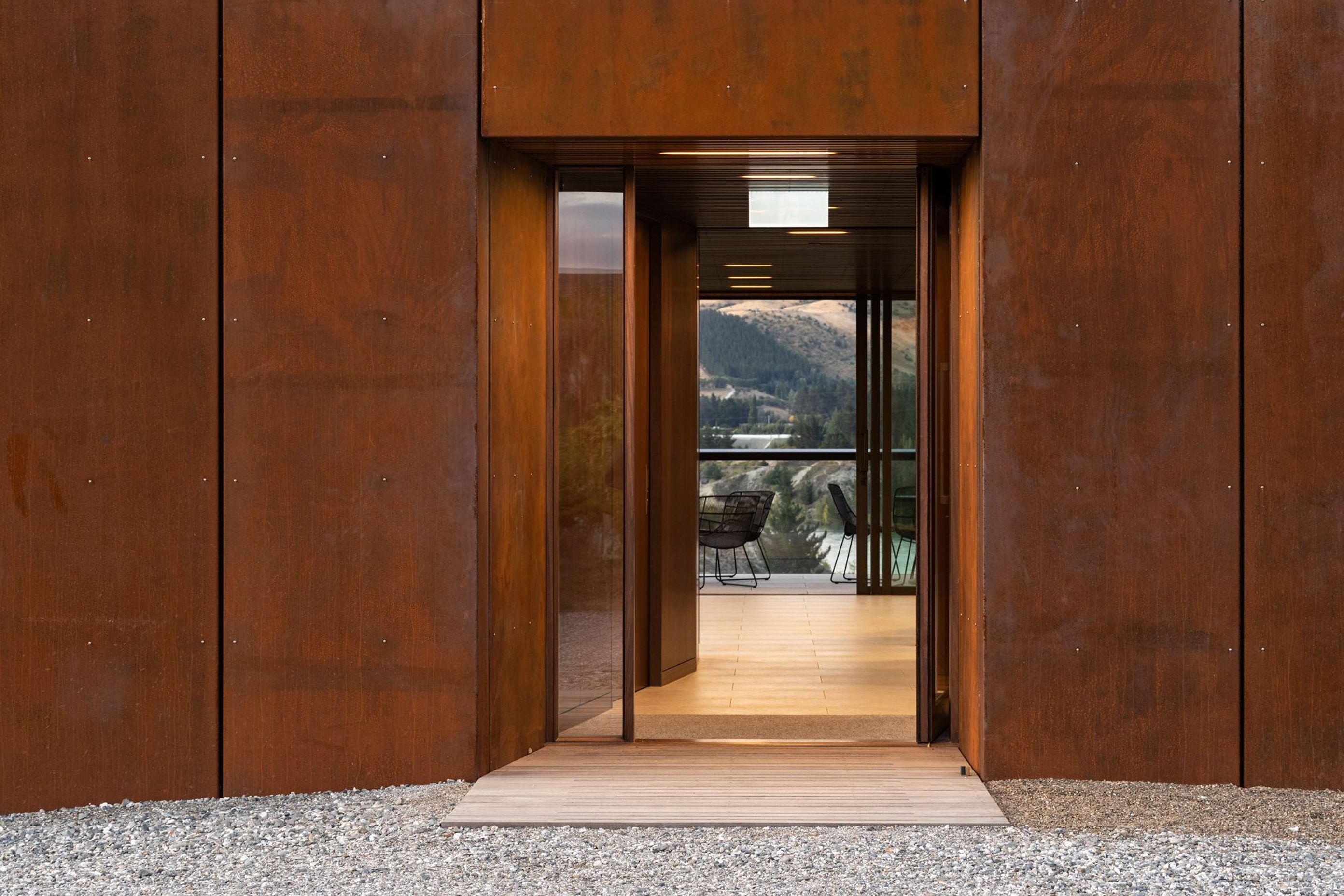 “There is almost no single front door,” says Hamish of the slow reveal from the gate at the road over the threshold into the building, then onto the terrace that opens out further into the landscape.