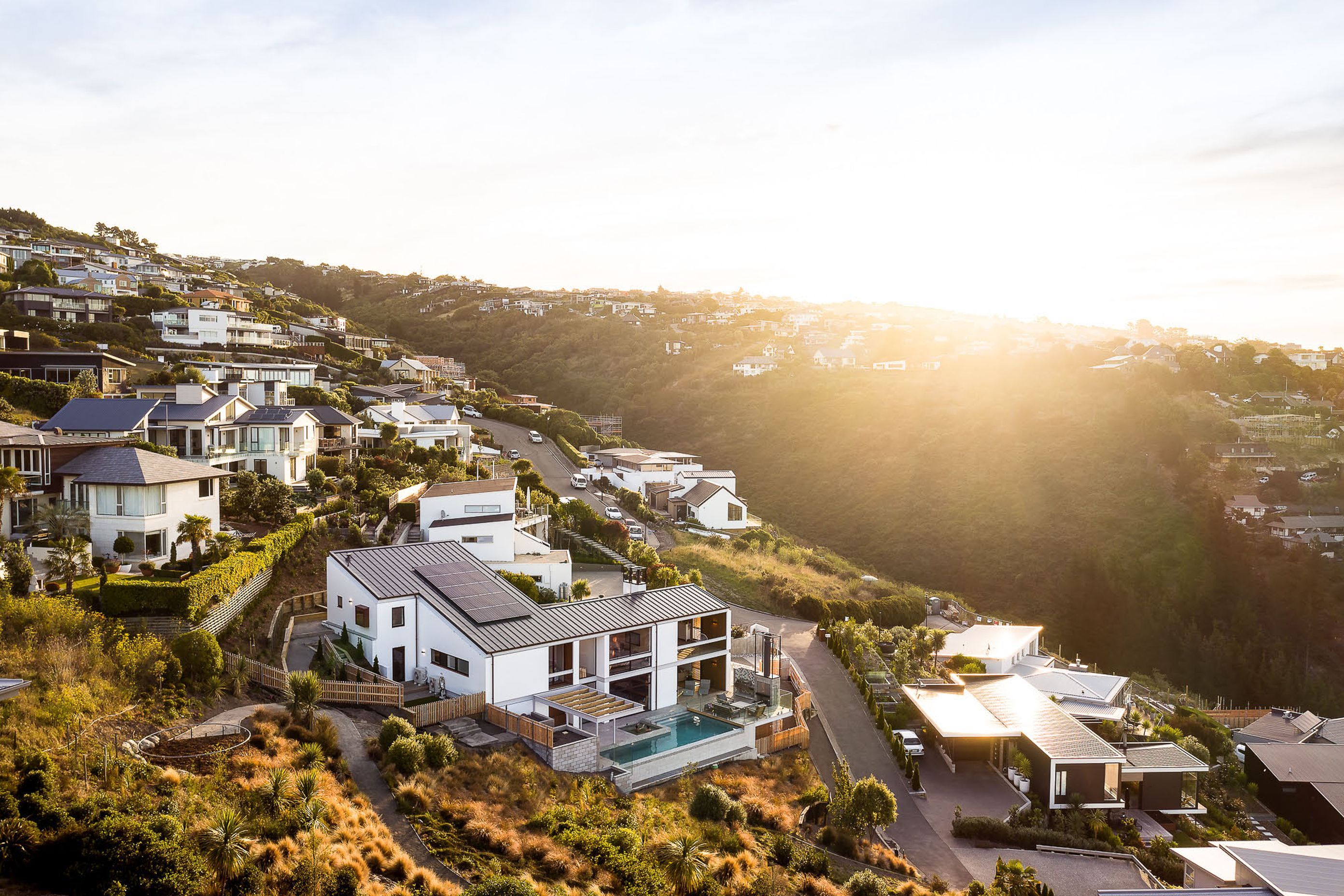 Located in the east-Christchurch suburb of Redcliffs, this house draws on elements of the Christchurch Style of architecture, which emerged in the city in the 1960s.