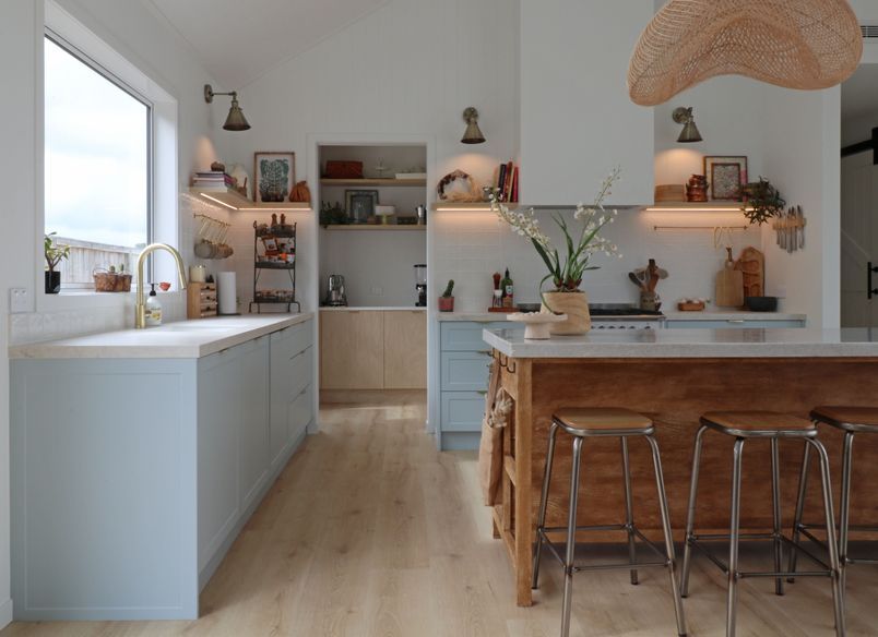 Kitchen in Blues with a French Country Island