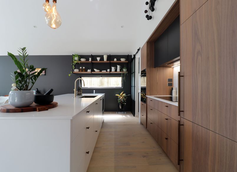 Walnut Veneer with Dark Cabinetry