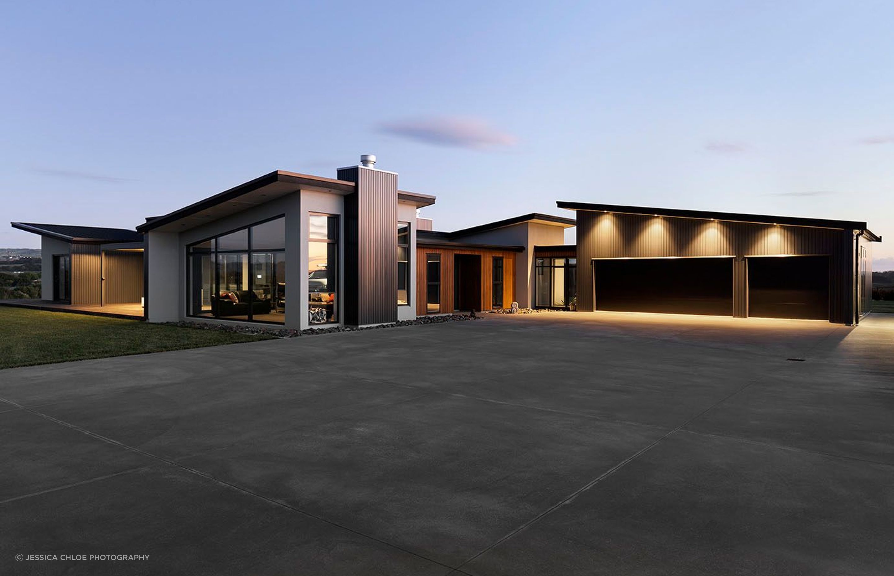 Sunset reflections on the hilltop residence