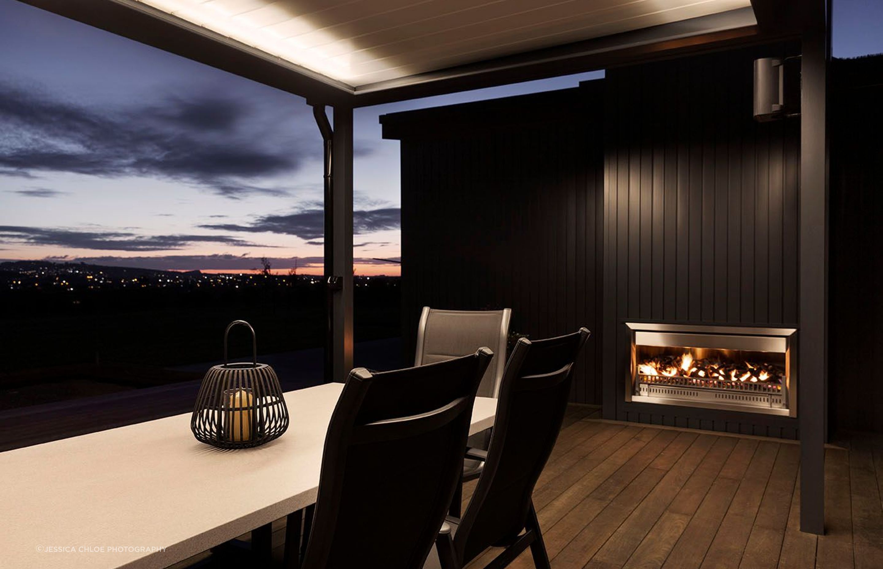 Fireside sunsets in the rear entertainment area