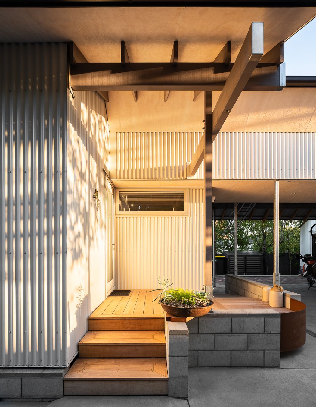 Timber steps warm up the material palette.