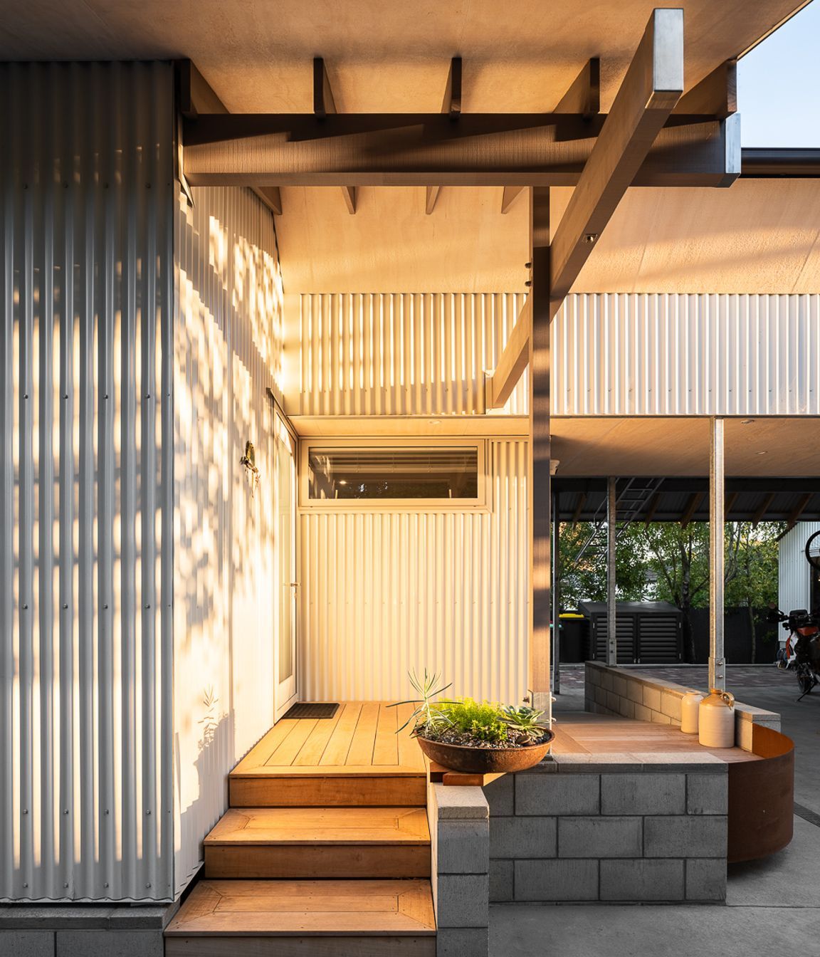 Timber steps warm up the material palette.