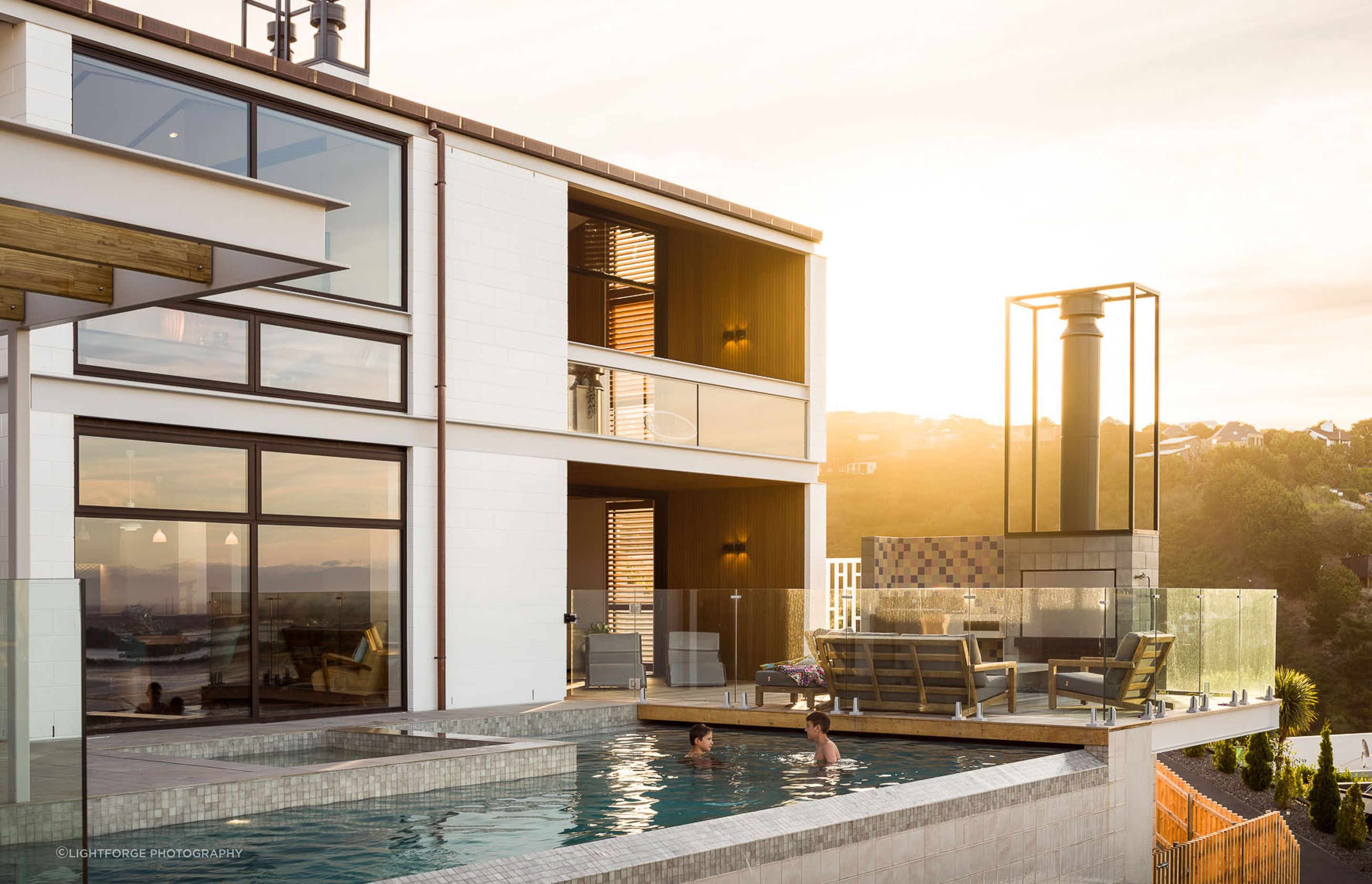 The design for the incorporated a swimming pool, which the previous house lacked.