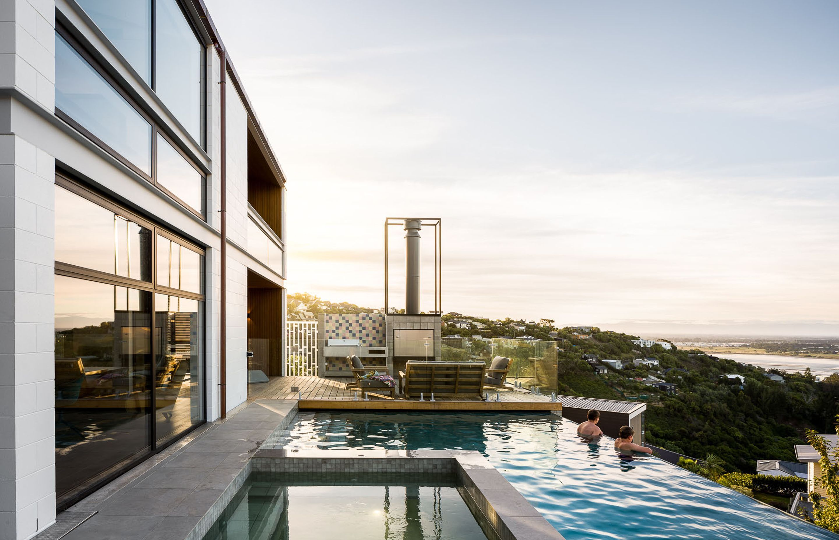 The architect says incorporating the swimming pool and entertaining terraces brought a whole new level of complexity to the design as they needed to be built up from the hill site.