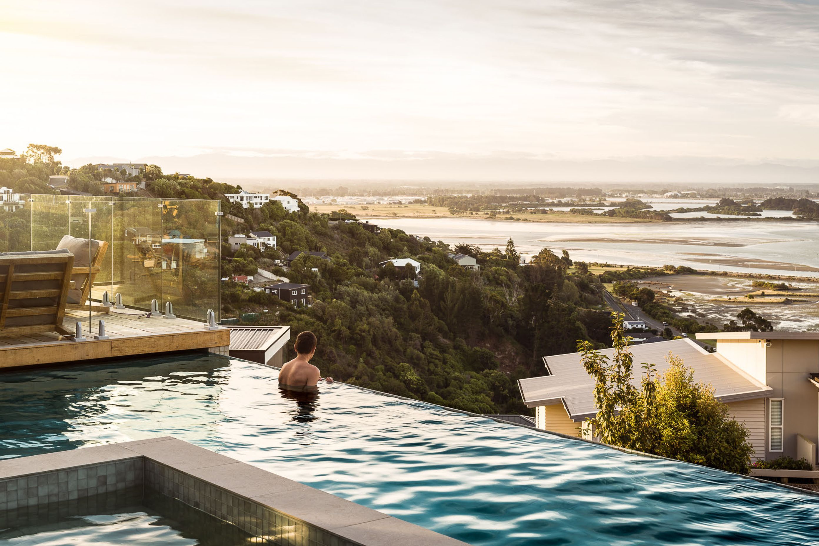 The house looks out over the Avon Heathcote Estuary and further to New Brighton in the city's north.