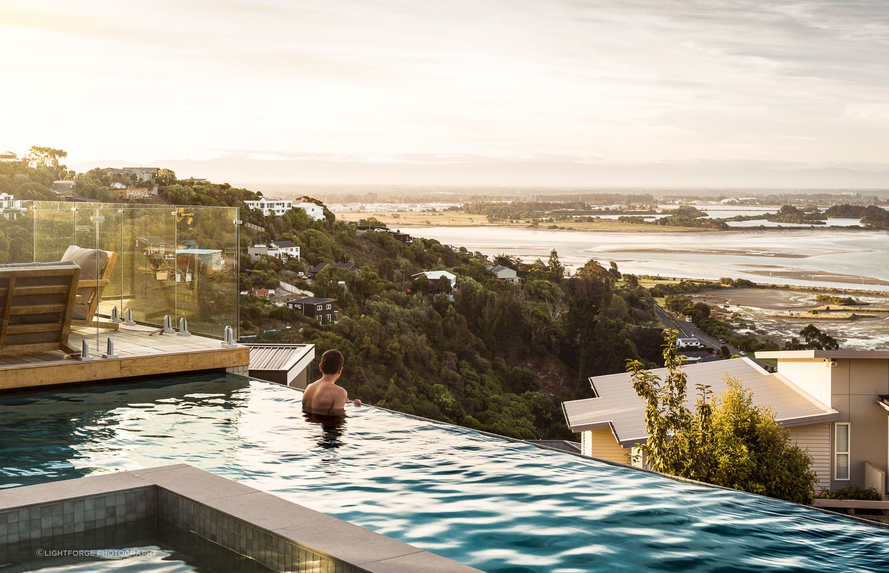 The house looks out over the Avon Heathcote Estuary and further to New Brighton in the city's north.